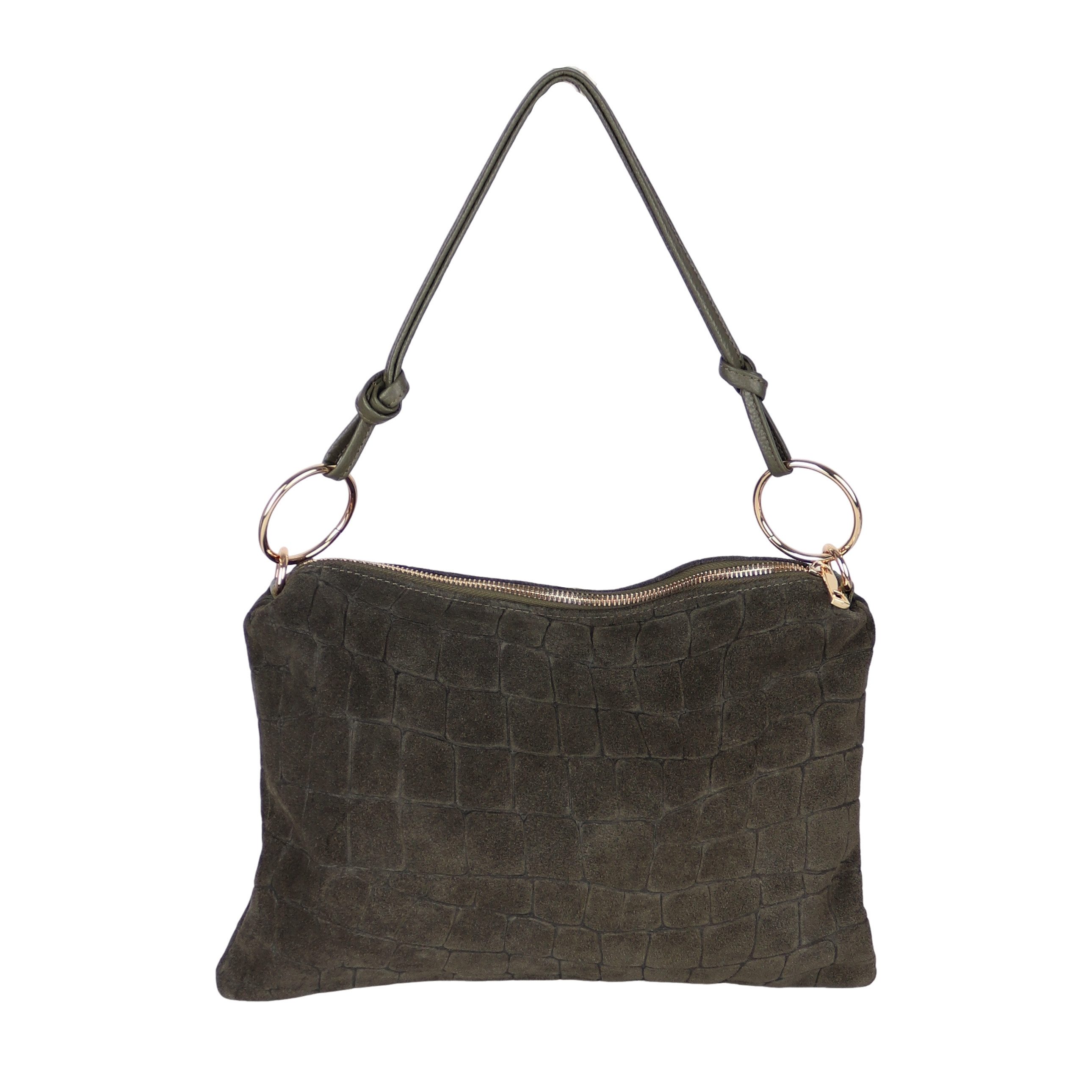MIRROSI Umhängetasche Damen Tasche Echtleder Wildleder Made in Italy, Schlank (ca.34x22x3cm), mit langem Riemen & Reißverschluss