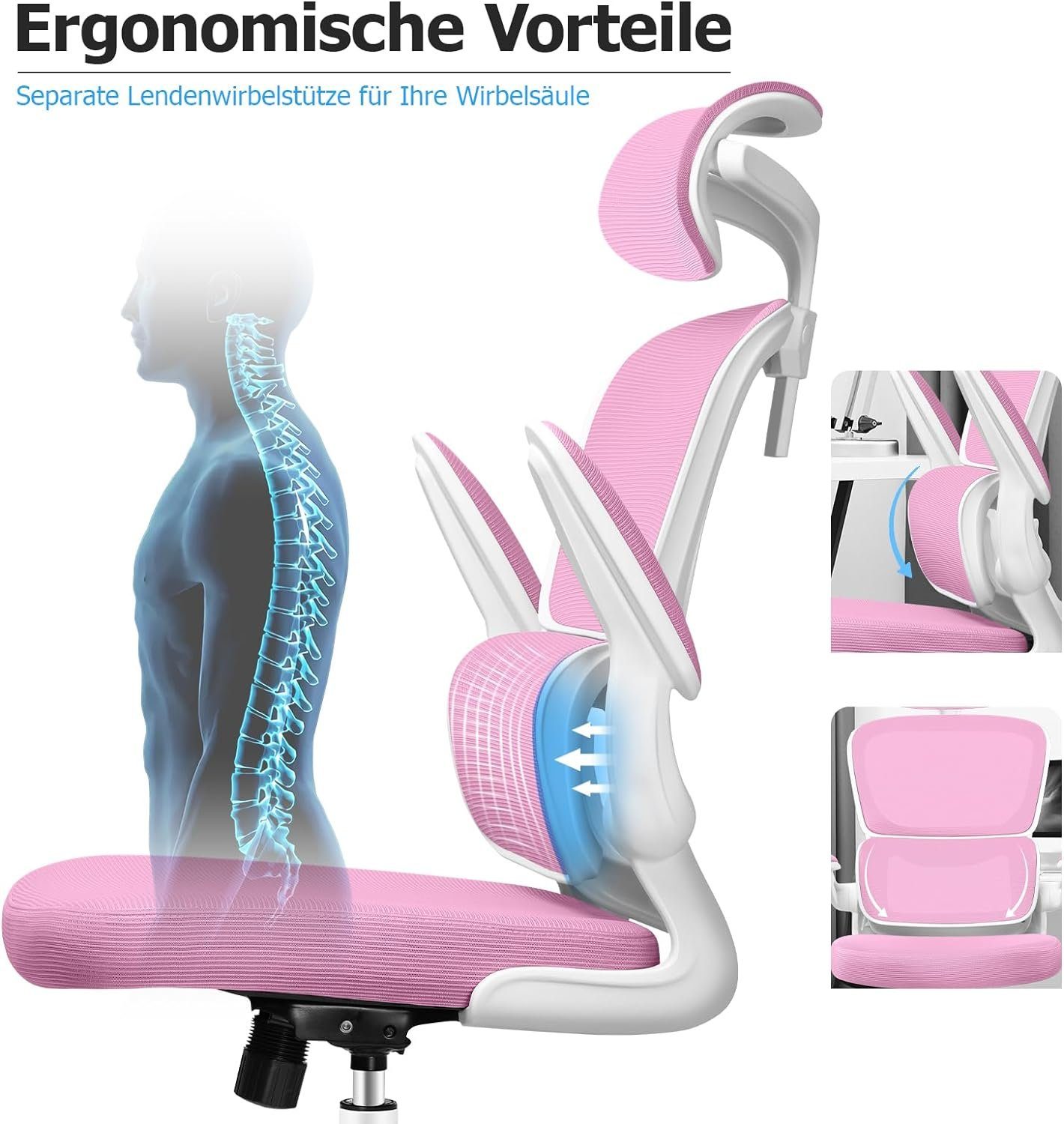 Netz mit Razzor Armlehnen), Schreibtischstuhl (Computerstuhl Neigungsfunktion 90°-135° Ergonomisch, aus Bürostuhl Hochklappbaren mit