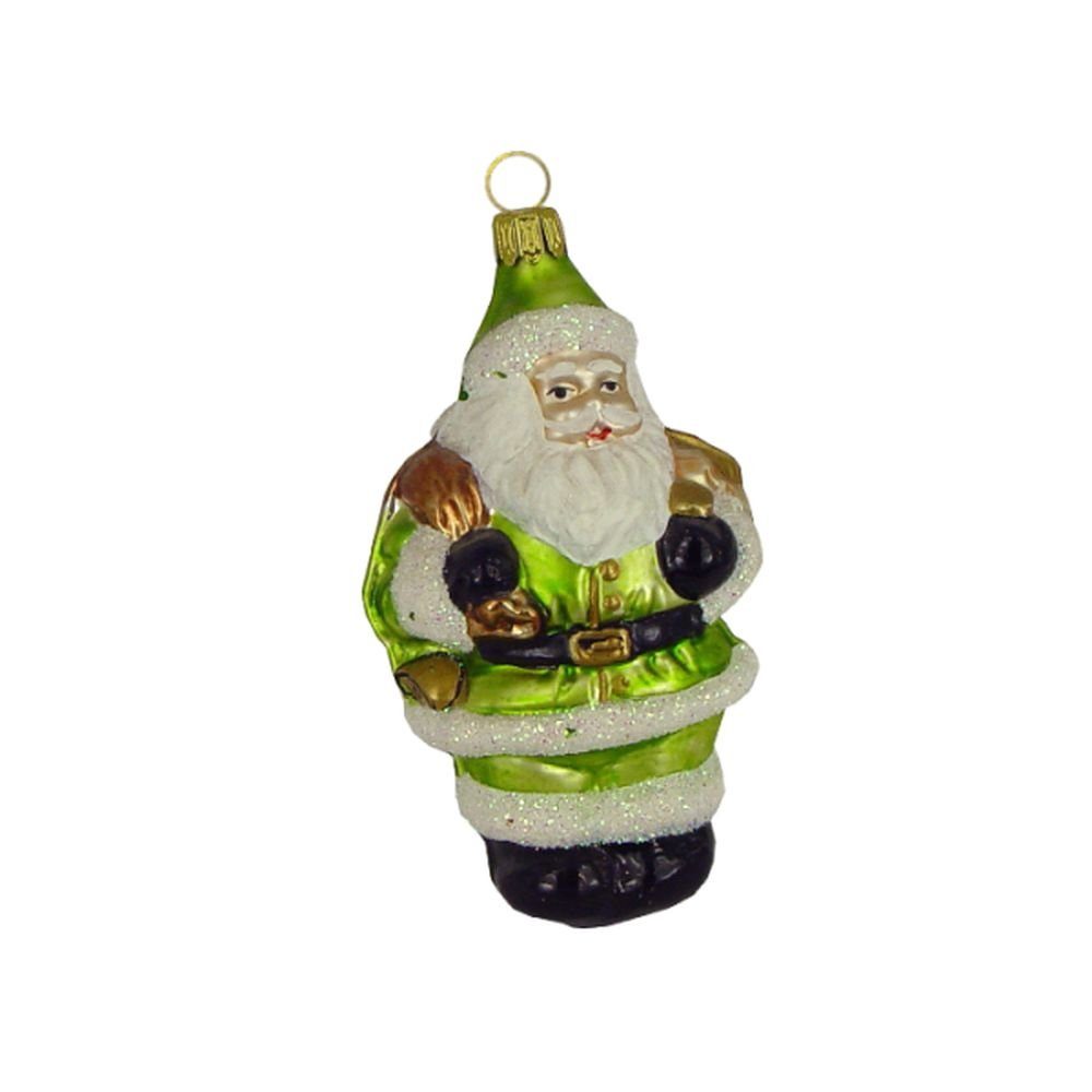 Haberland Glasschmuck Lauscha Christbaumschmuck Großer Weihnachtsmann mit Rucksack kiwi matt 11 cm Lauschaer Glas