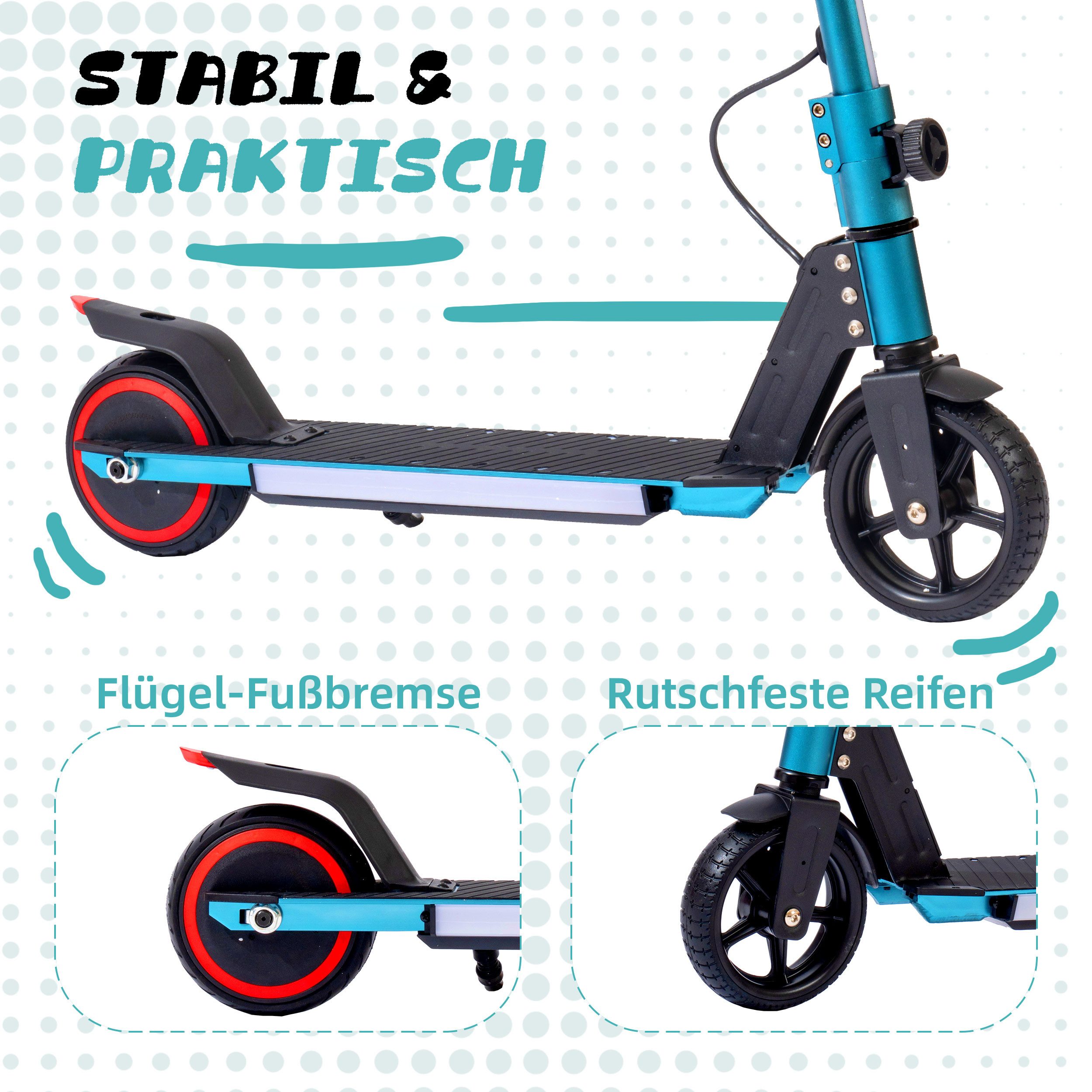 Sinaopus Cityroller Elektro-Kinderroller ab 6 Jahren, klappbarer E-Roller, bis zu 8km, 150 W, 14 km/h, (EBS + Fußbremse, Aluminiumrahmen, LED-Display), Farbige LED-Lichtleiste, mit Frontlicht, E-Scooter für Kinder