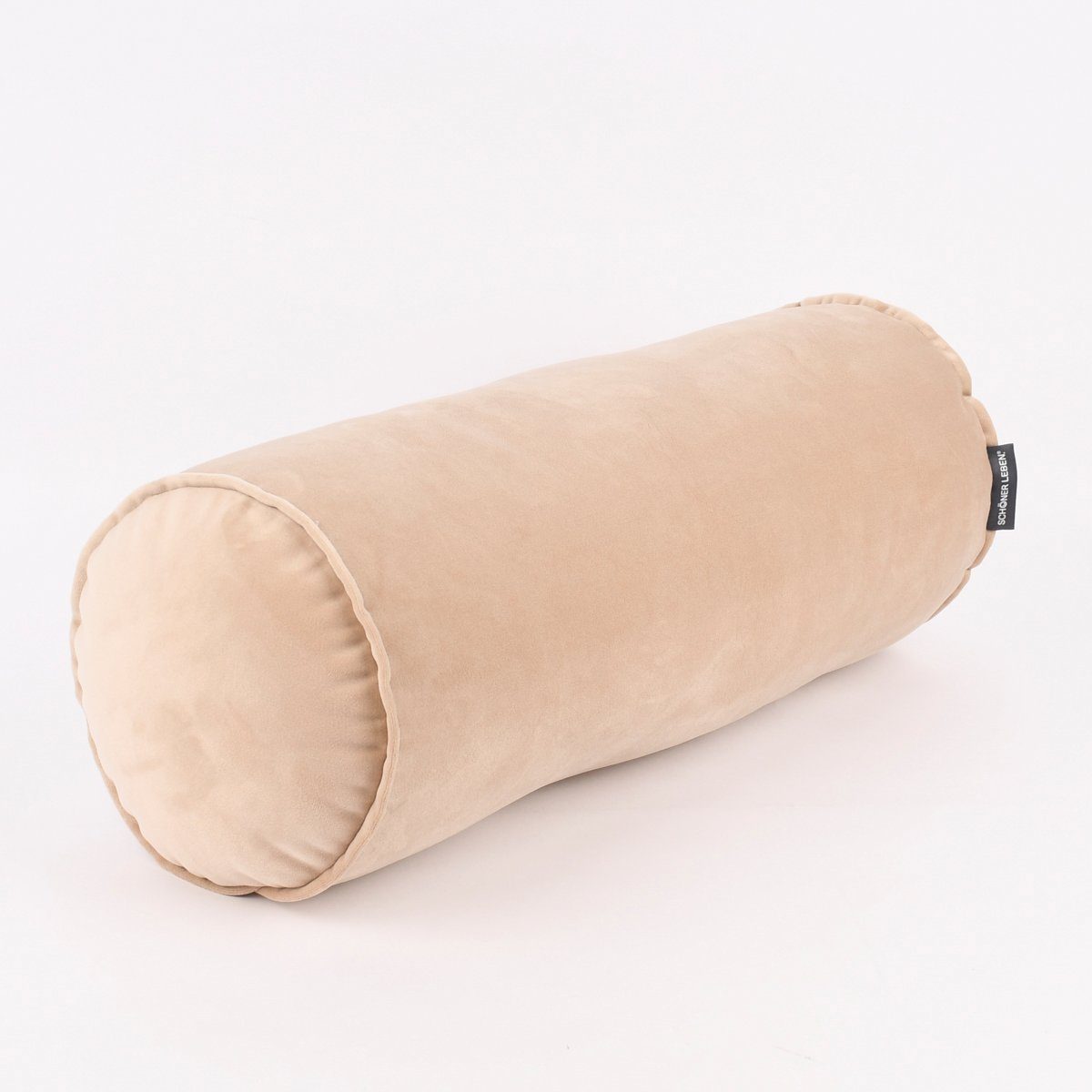 SCHÖNER LEBEN. Dekokissen Nackenrolle Samt mit Kederumrandung beige 20x55cm von SCHÖNER LEBEN.