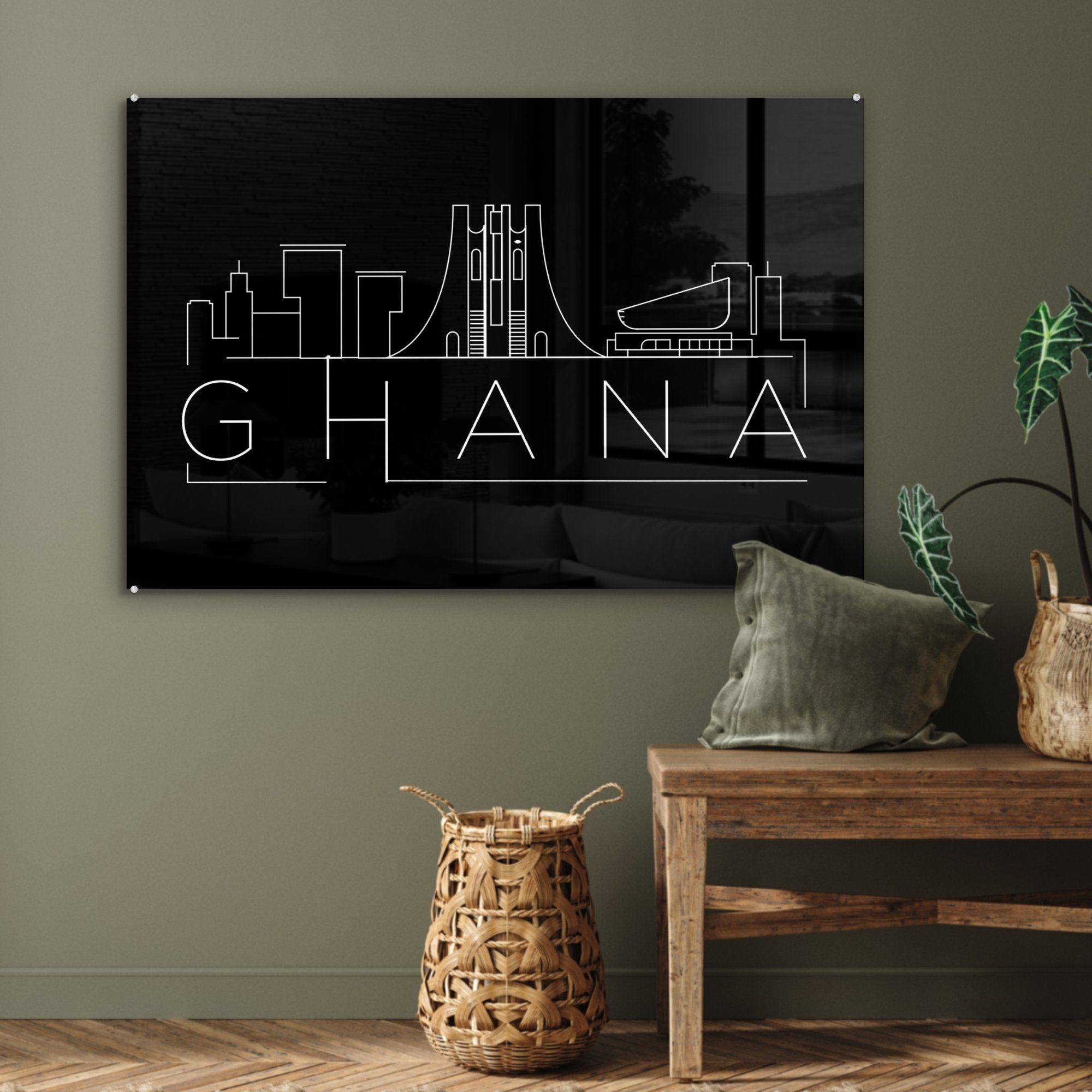 "Ghana" Acrylglasbilder MuchoWow Hintergrund, Wohnzimmer (1 schwarzem Acrylglasbild Skyline St), auf Schlafzimmer &