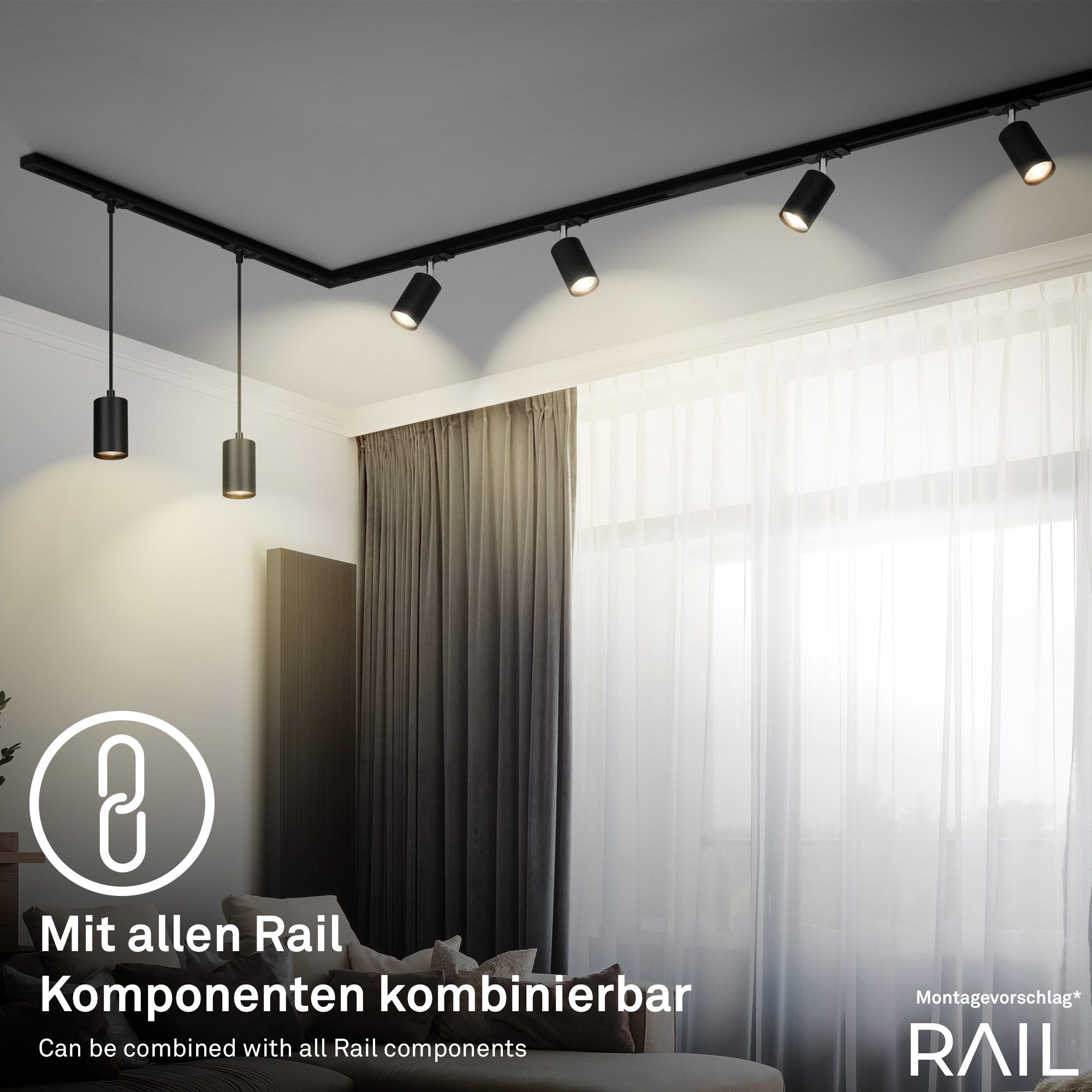 Briloner Leuchten Schienensystem-Leuchten RAIL, ohne Leuchtmittel, Spotlight 138 mm Schwarz max. 9W Schienensystem Rail Wohnzimmer Büro – Bild 5 von 5