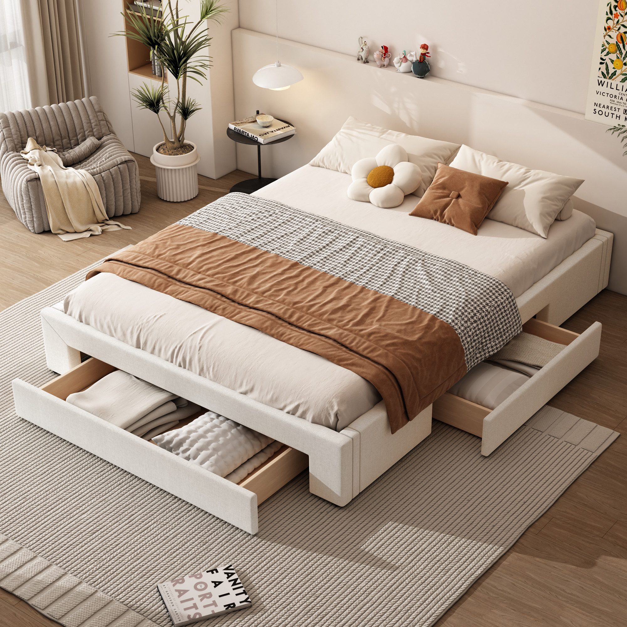 TavilaEcon Palettenbett Flachbett Doppelbett Jugendbett mit 3 Schubladen, o günstig online kaufen