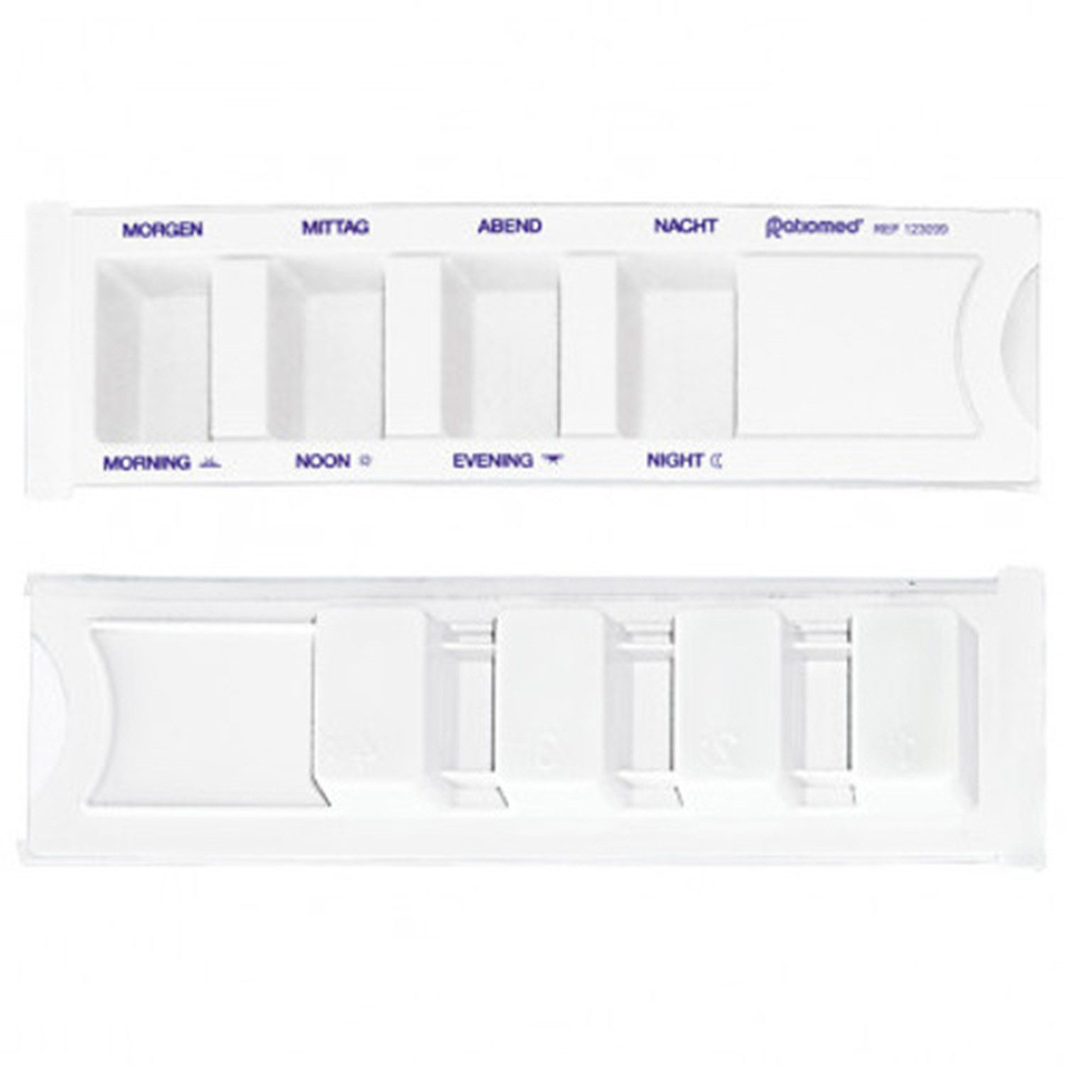Ratiomed Pillendose Medikamentendispenser ratiomed WEIß mit Beschriftung (Stück, 1 St., Madikamentendispenser), Madikamentendisponser Medikamentenbox Tablettenbox