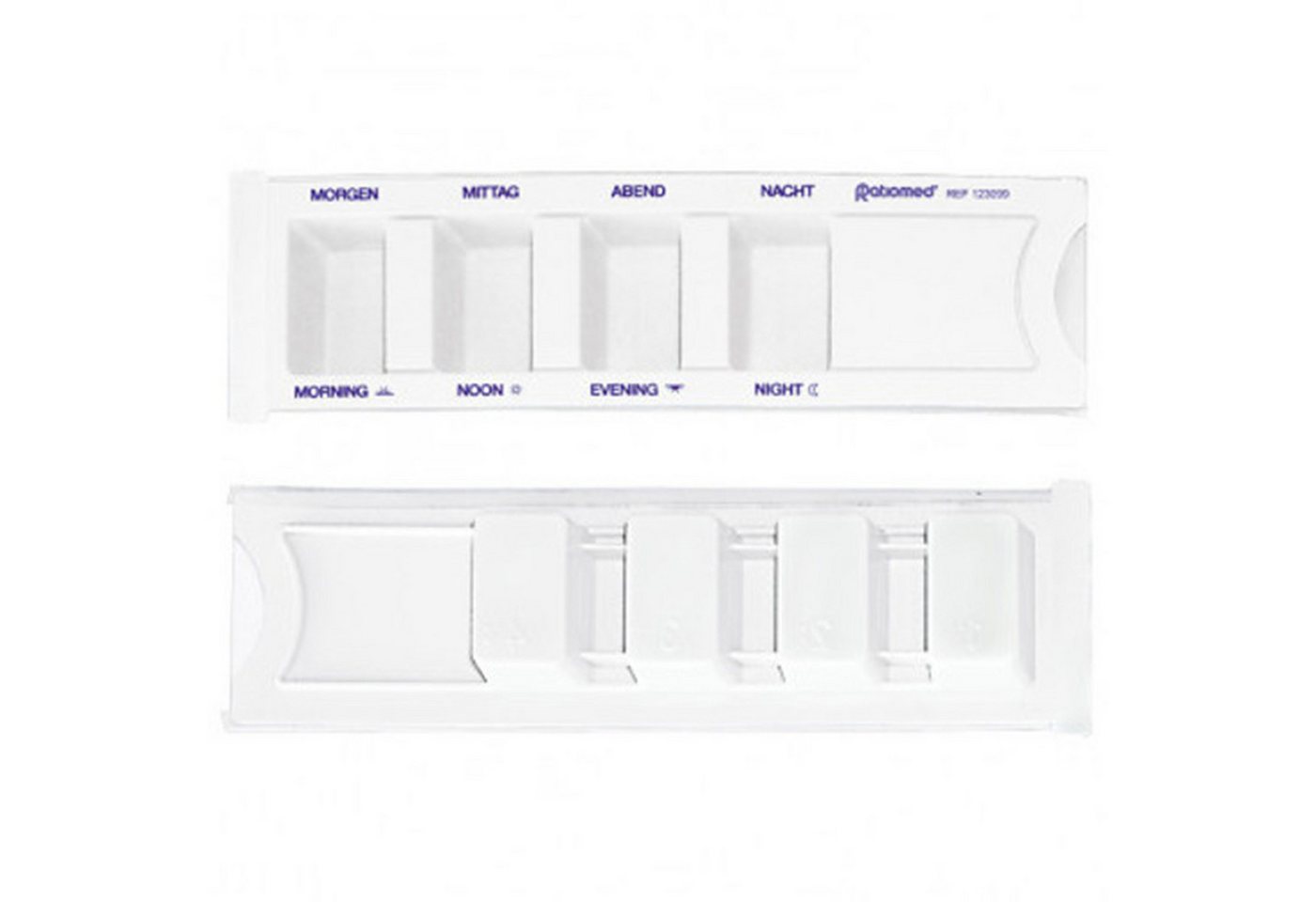 Ratiomed Pillendose Medikamentendispenser ratiomed WEIß mit Beschriftung (Stück, 1 St., Madikamentendispenser), Madikamentendisponser Medikamentenbox Tablettenbox