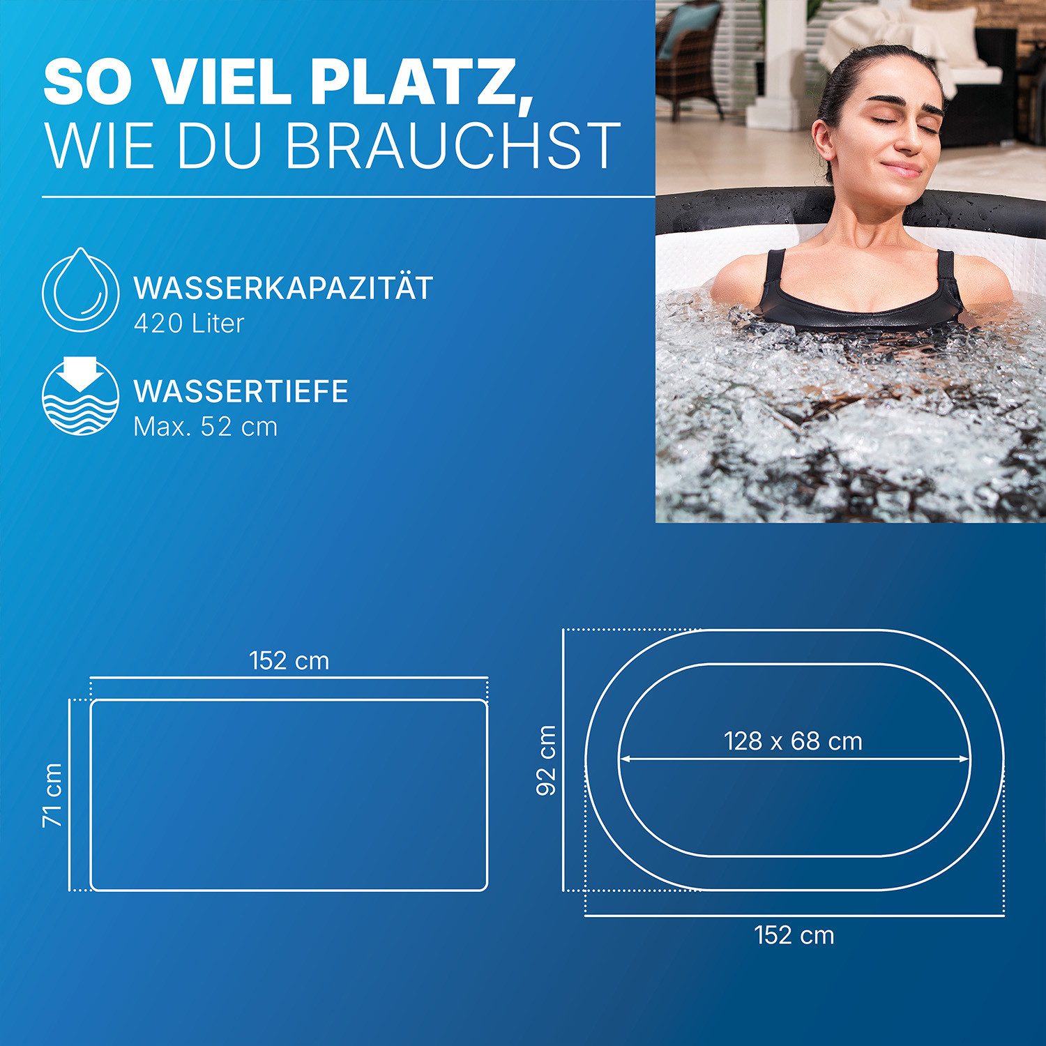 Bestway Pool LAY-Z-SPA Eisbad Glacial Dip (Set, mit Filterpumpe, 152 x 92 x 71 cm), Integrierter Ganzjahresschutz Polar-Shield™