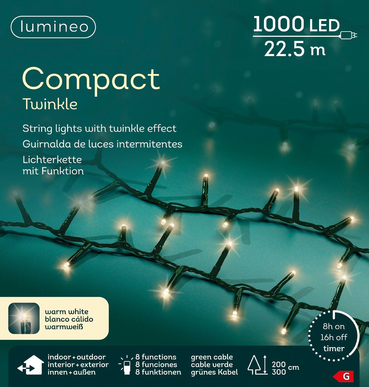 LED-Lichterkette Lumineo Lichterkette COMPACT TWINKLE 1000 LED 22,5 m warm weiß, grün