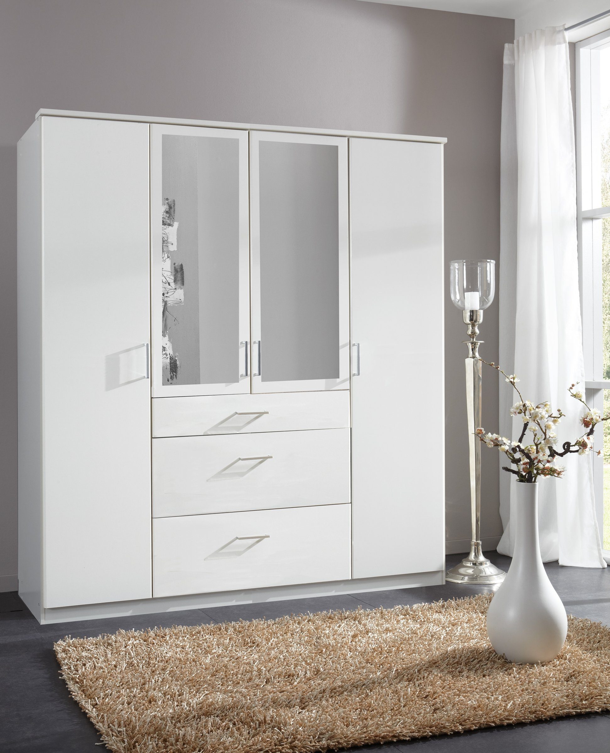 Wimex Kleiderschrank in Weiß mit 3 Schubladen und 4 Türen (B/H/T: 180x198x58 cm)