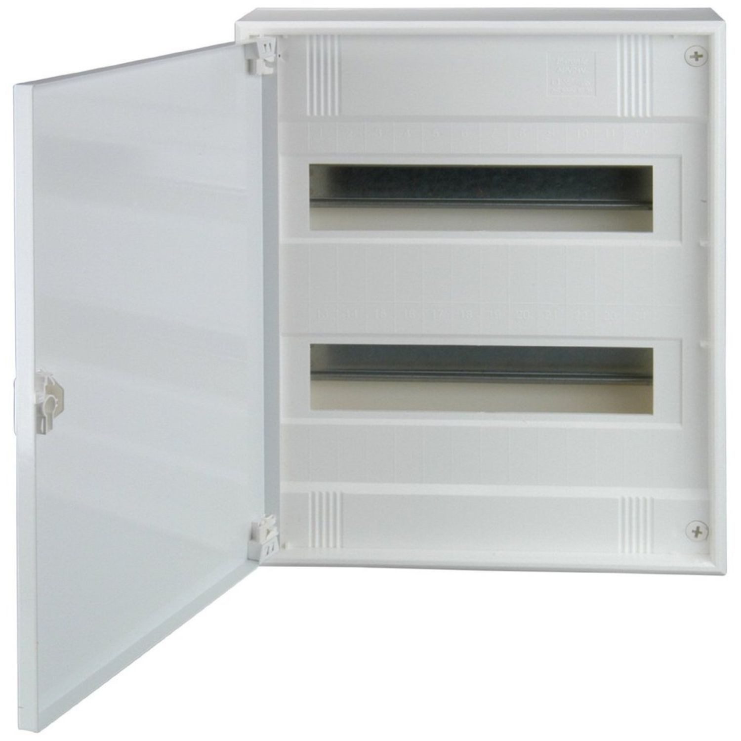 UNITEC Stromverteiler F-Tronic Vision 24+4 Verteilerkasten + Tür Aufputz (Set, Aufputzkasten), 2-reihig AP Verteiler Kleinverteiler IP30 Wandkasten 28 Module 400V