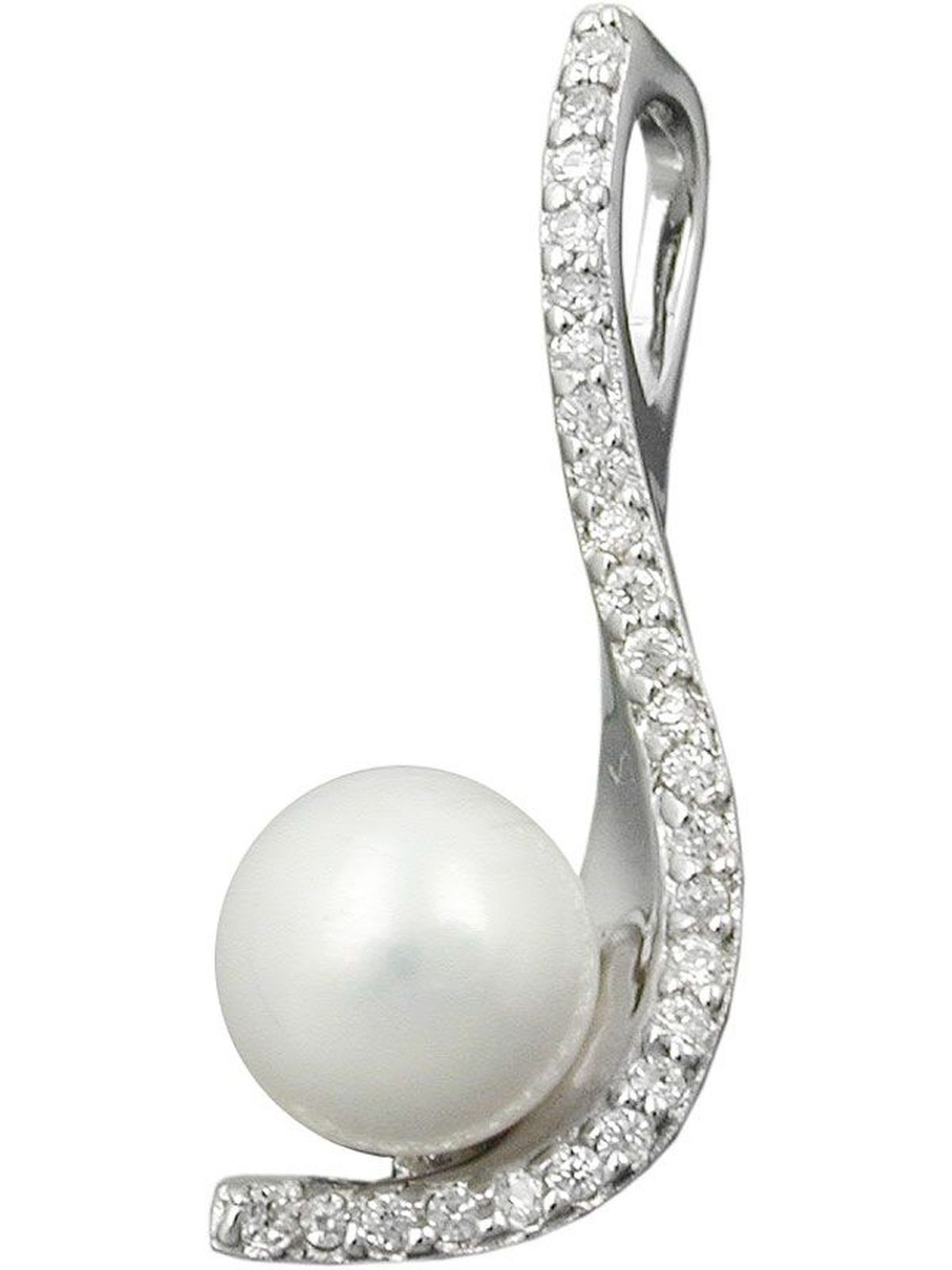 Gallay Perlenanhänger 25x10mm Zirkonias und Zuchtperle rhodiniert Silber 925