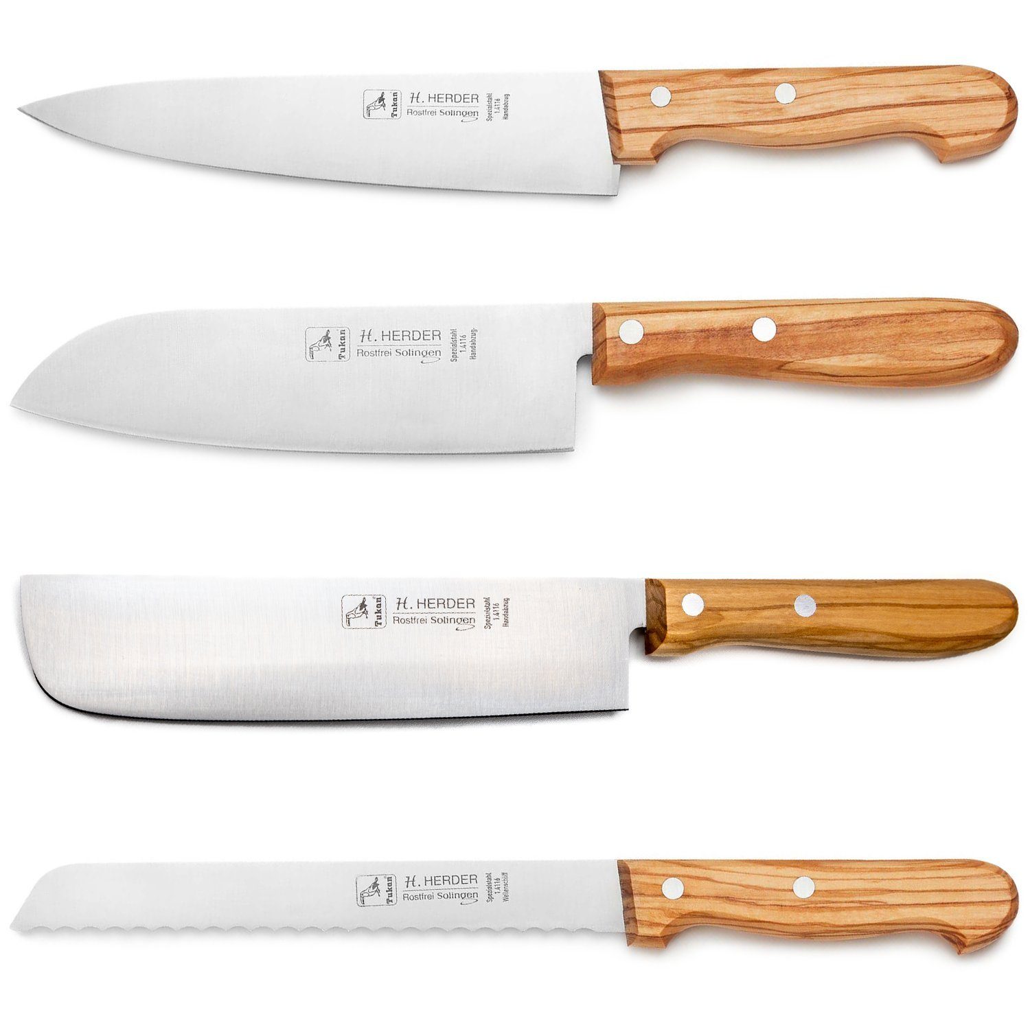 Landshop24 Kochmesser Santoku, Kochmesser, Nakirimesser, Brotmesser, Gemüsemesser 4er Set, Hergestell in Solingen, Deutschland