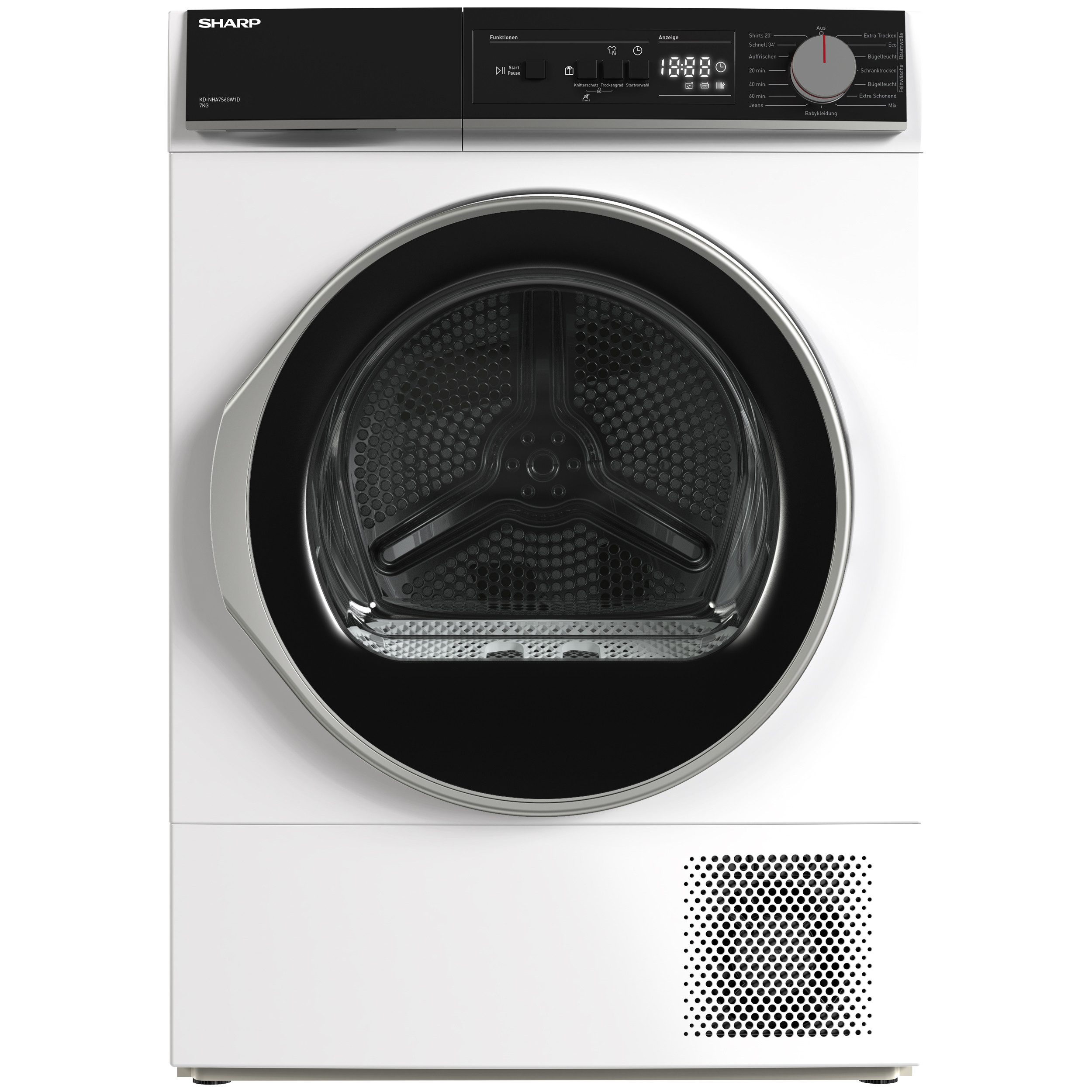 Sharp Wärmepumpentrockner KD-NHA7S6GW1D-DE, 7kg Trockner mit Bubble-Drum, Wäschetrockner mit 15 Programmen, weiß