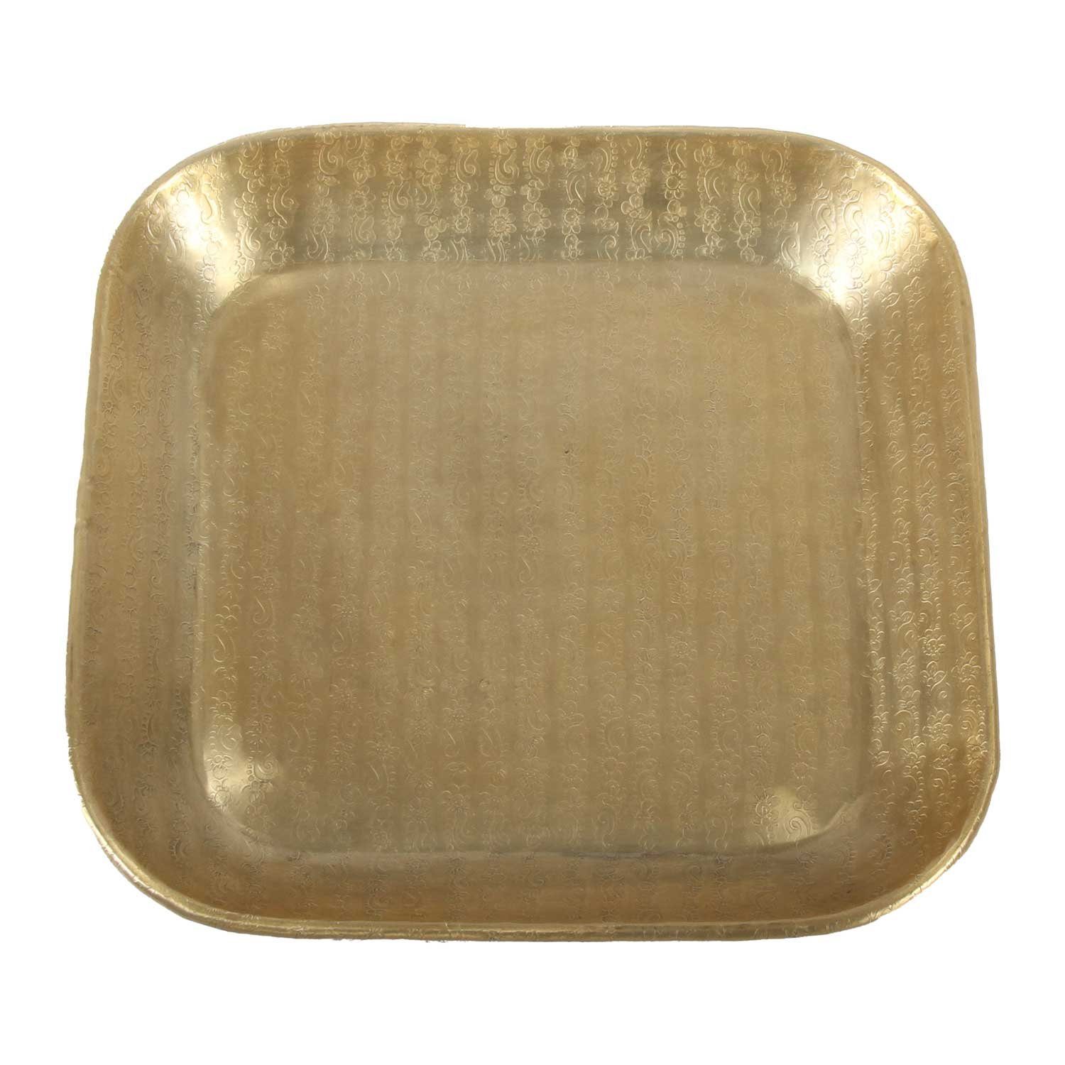 Casa Moro Tablett Prisma Chic), Serviertablett mit Hammerschlag (Boho Tischdeko, Dekotablett 35x35 Aluminium, Optik cm Teetablett Gold