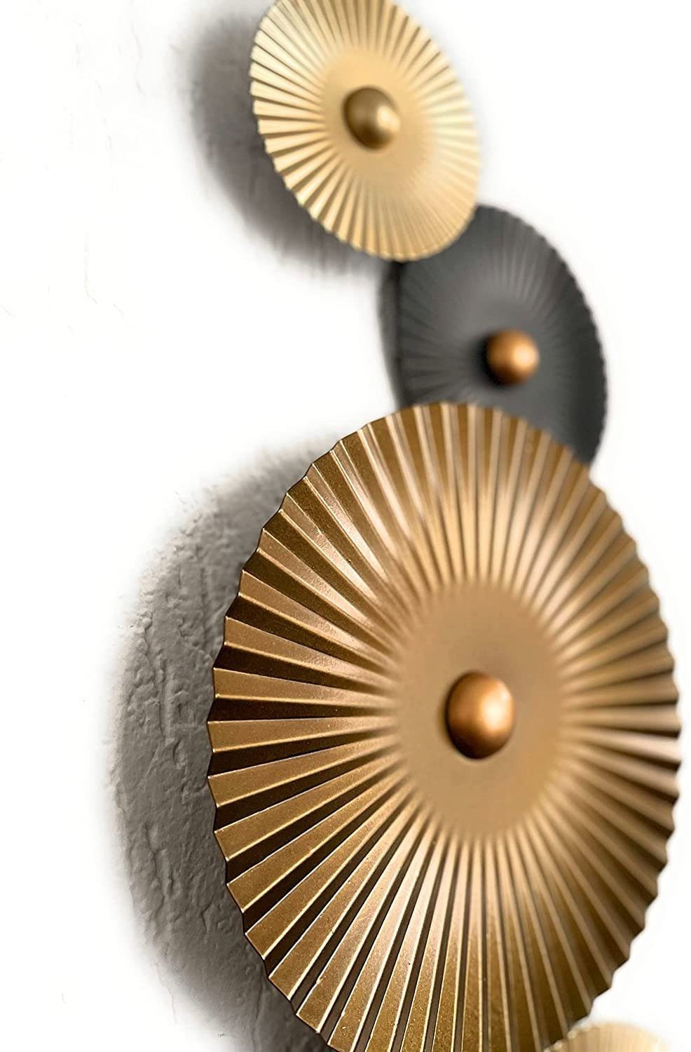 GILDE Dekoobjekt Mex Wandbild Metall x 27 cm Braun Wandschmuck Kreise Wanddeko 64 Gold