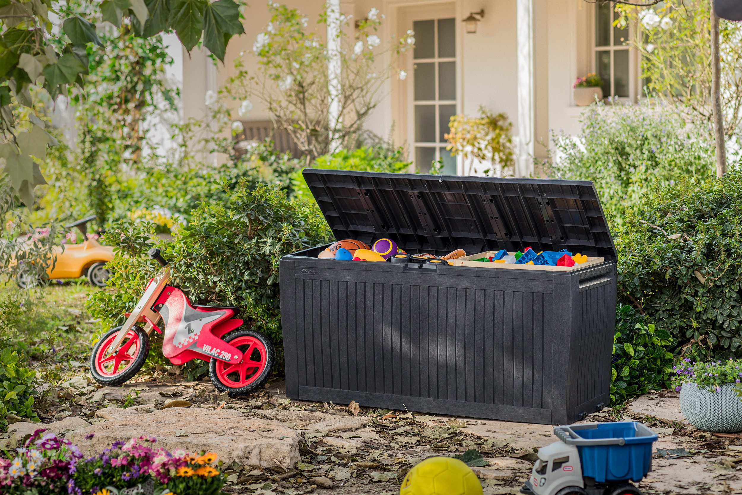Keter Gartenbox Comfy 270L Anthrazit bis 250kg belastbar Kissenbox Aufbewahrungsbox – Bild 4 von 5