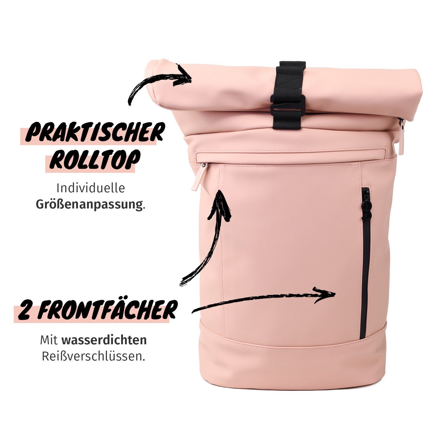 Peach "Timeless", Rucksack, wasserfest Rolltop JOURNEXT & Cityrucksack schick