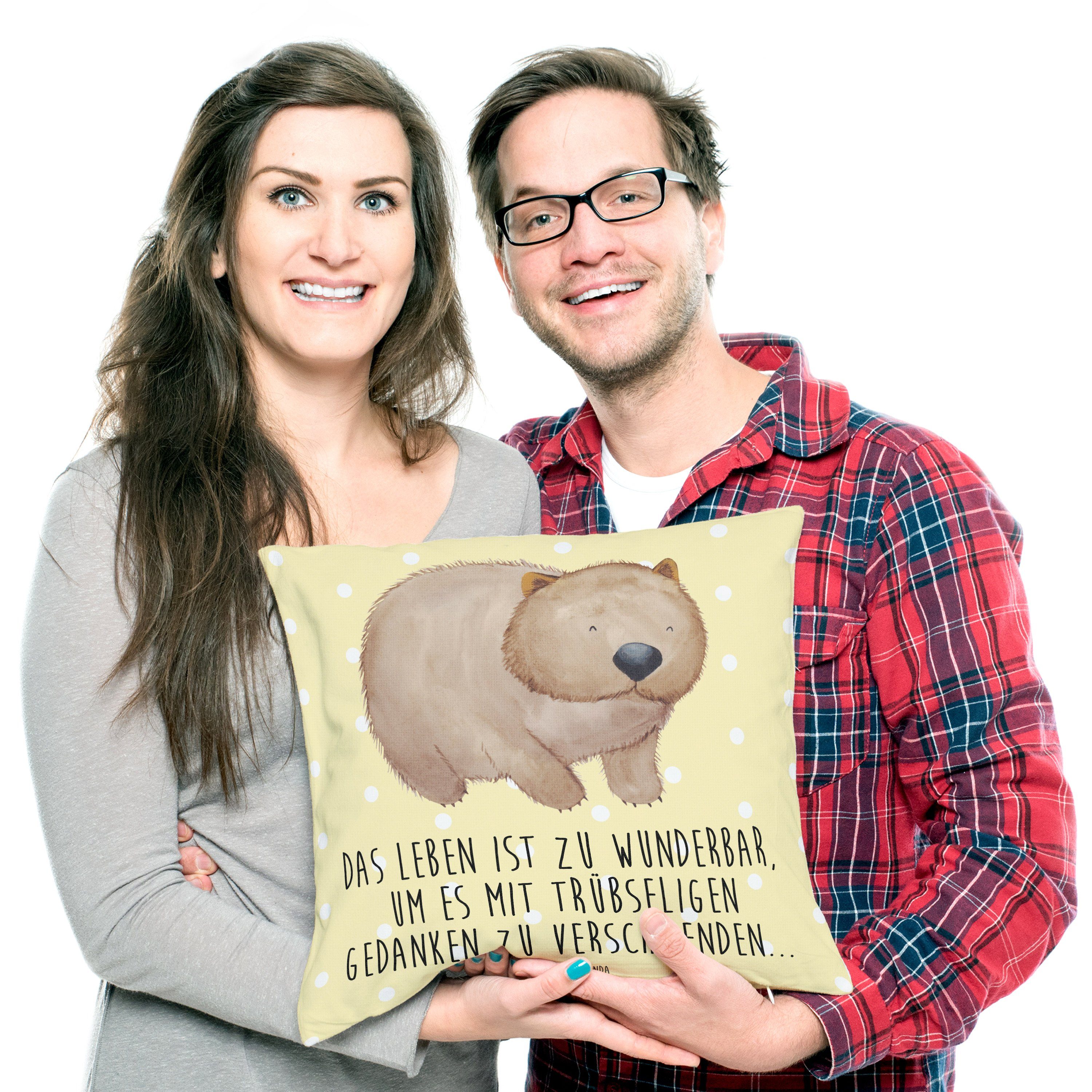 - lustige Geschenk, Mr. - Sprüche, Dekokissen & Mrs. Panda Kissenhülle, Austr Wombat Pastell Gelb