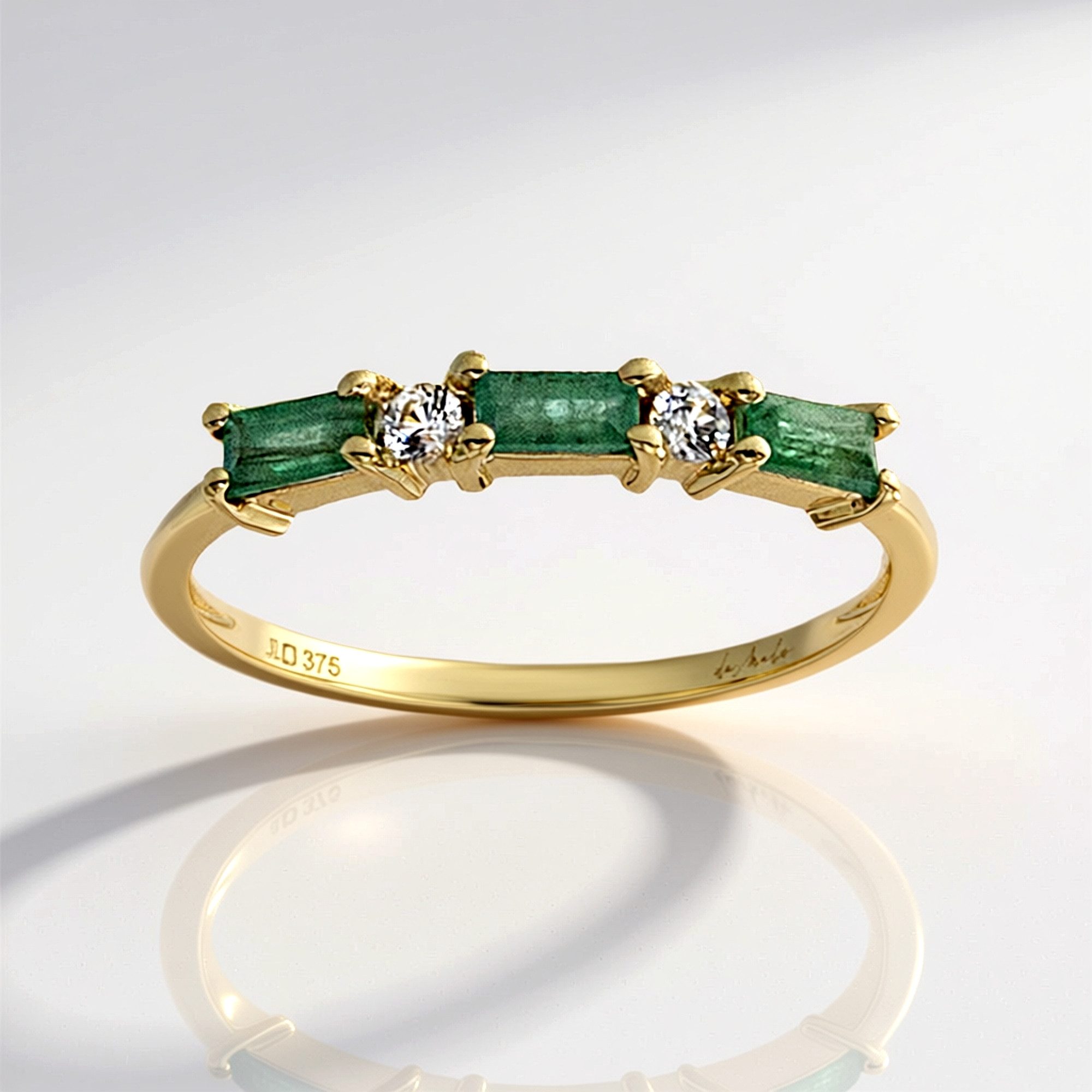 Cavill Goldring Goldring mit Smaragd aus Sambia, 0,93 g, 375er Gelbgold (1-tlg)