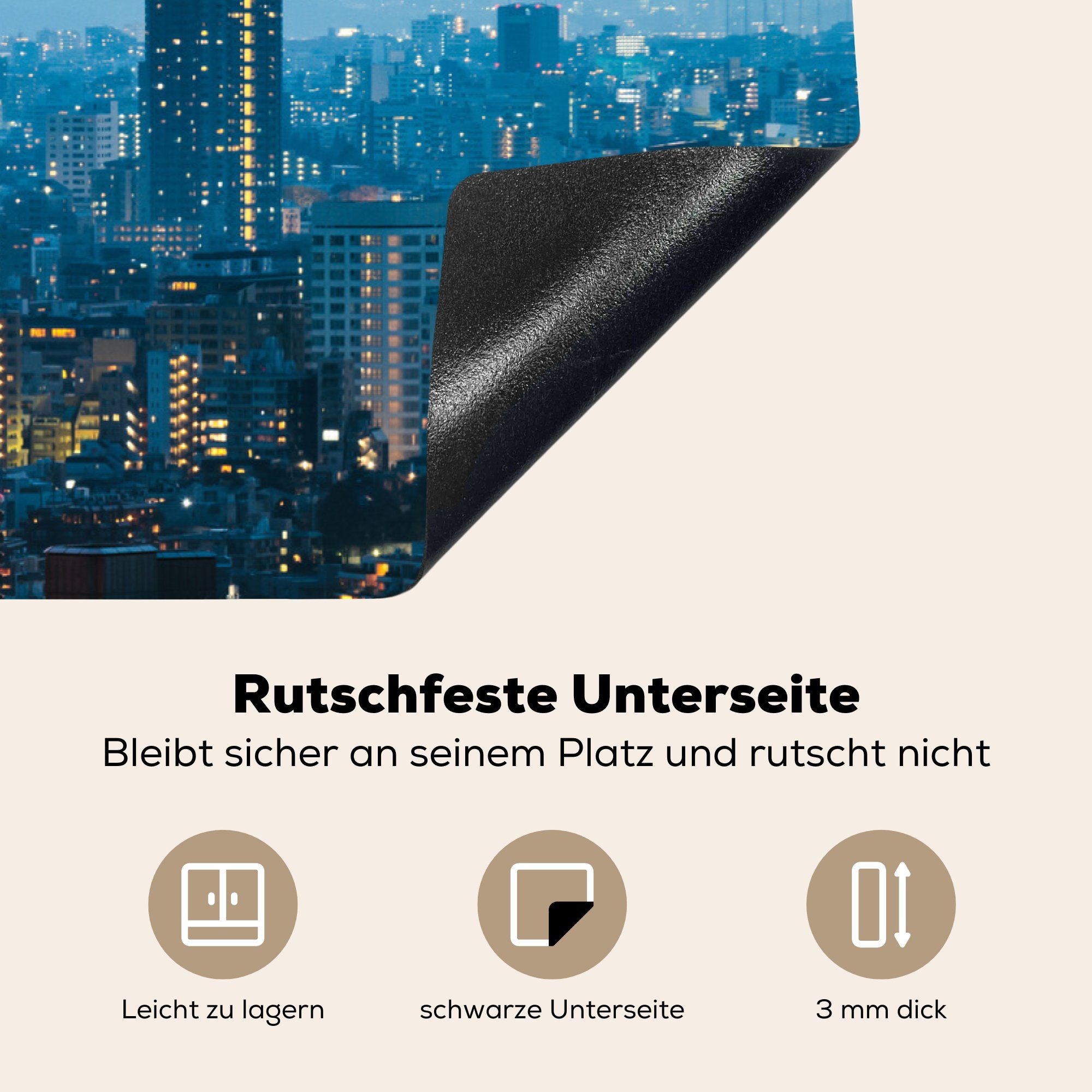 MuchoWow Herdblende-/Abdeckplatte cm, von Japan, Induktionskochfeld Tokio tlg), 81x52 (1 Schutz die in Vinyl, küche, Stadtzentrums für Ceranfeldabdeckung des Skyline