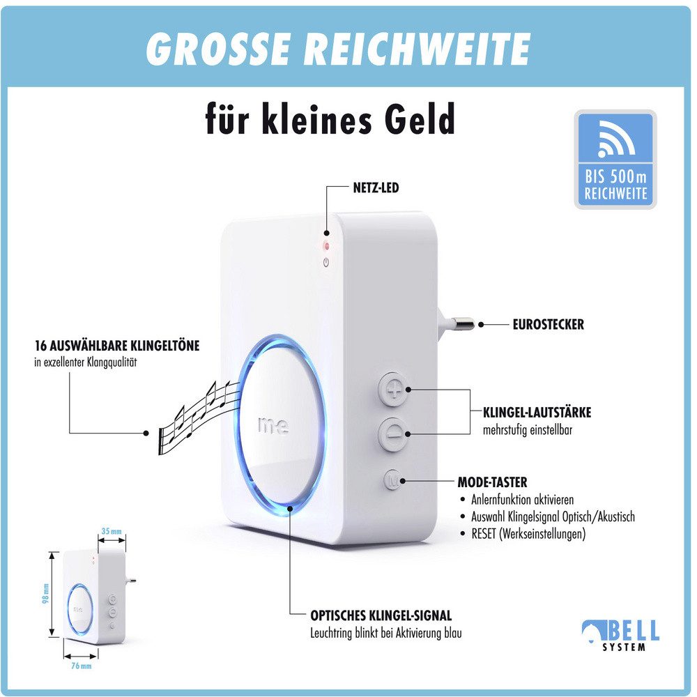 m-e Türklingel m-e modern-electronics 100168 Funkklingel Komplett-Set beleuchtet, kla