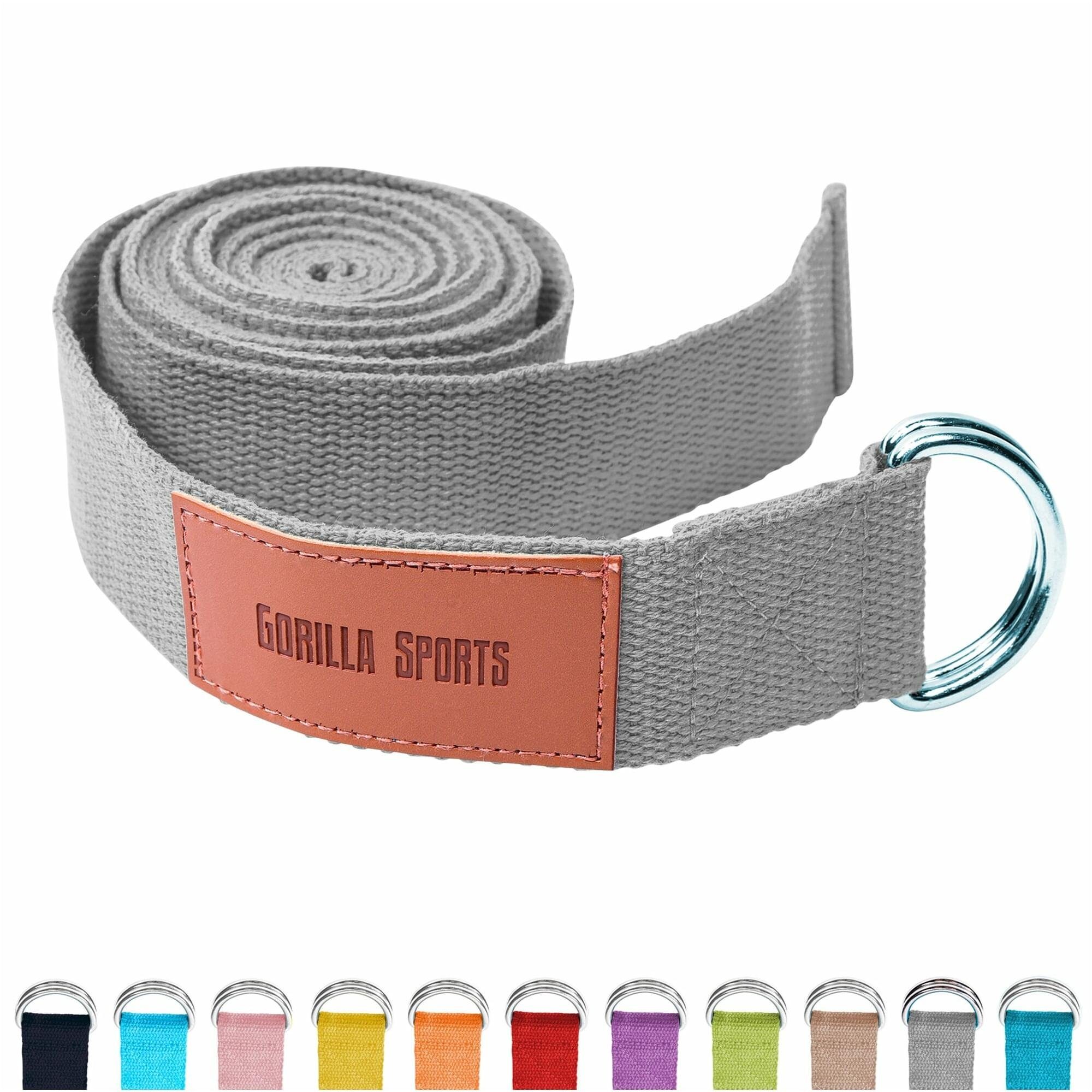 GORILLA SPORTS Yogagurt Yoga-Gürtel, 100% Baumwolle, mit Verschluss aus Metall, Yoga Strap Grau