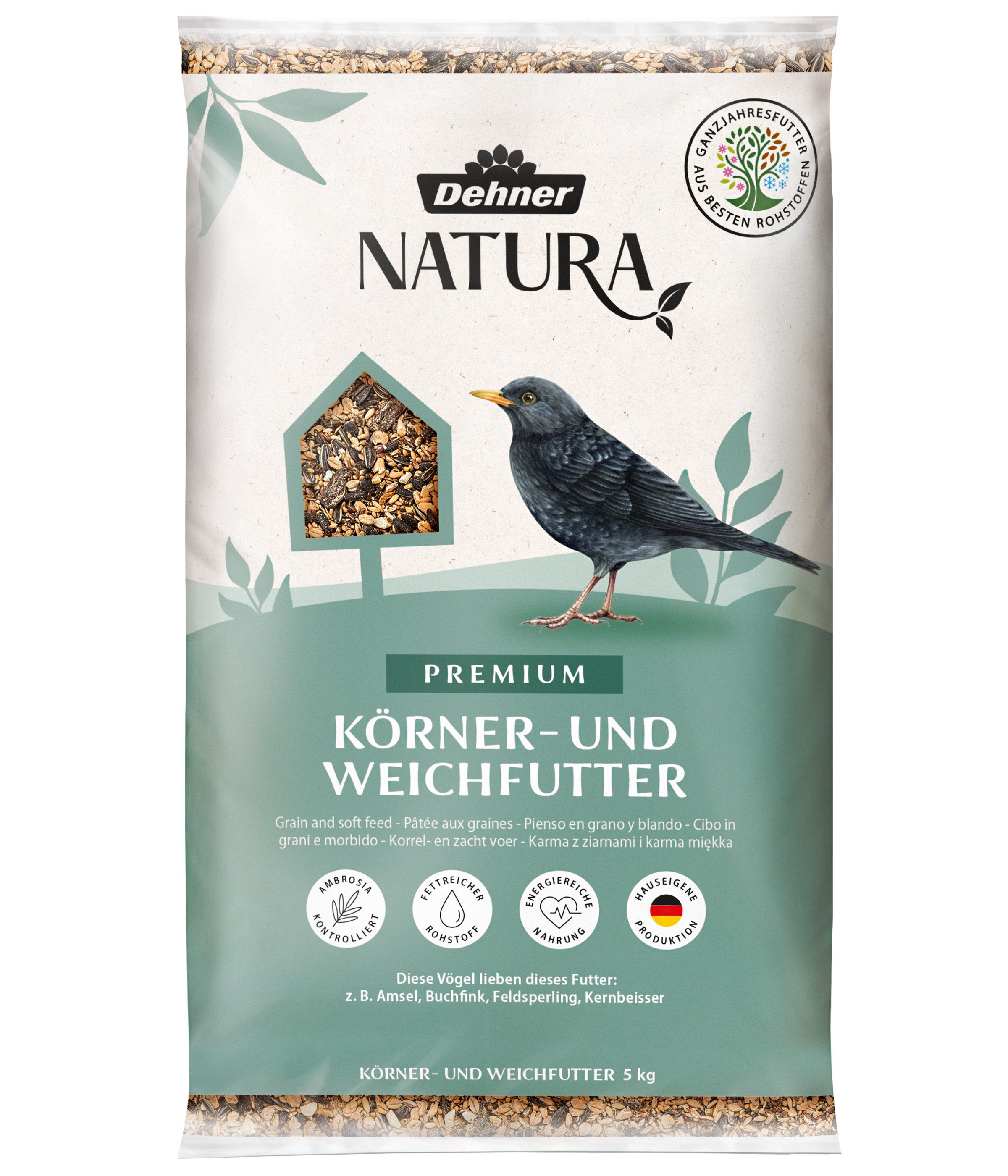 Dehner Natura Premium Wildvogel Körner- und Weichfutter, versch. Größen, Ergänzungsfutter für: Gartenvögel, Wildvogel, hochwertiges Vogelfutter, enthält auch Insekten