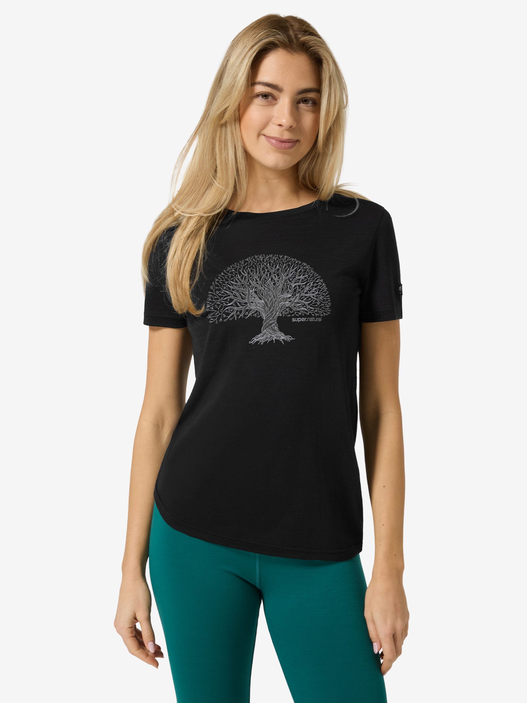 SUPER.NATURAL Print-Shirt Merino T-Shirt W TREE OF KNOWLEDGE TEE geruchshemmender Merino-Materialmix