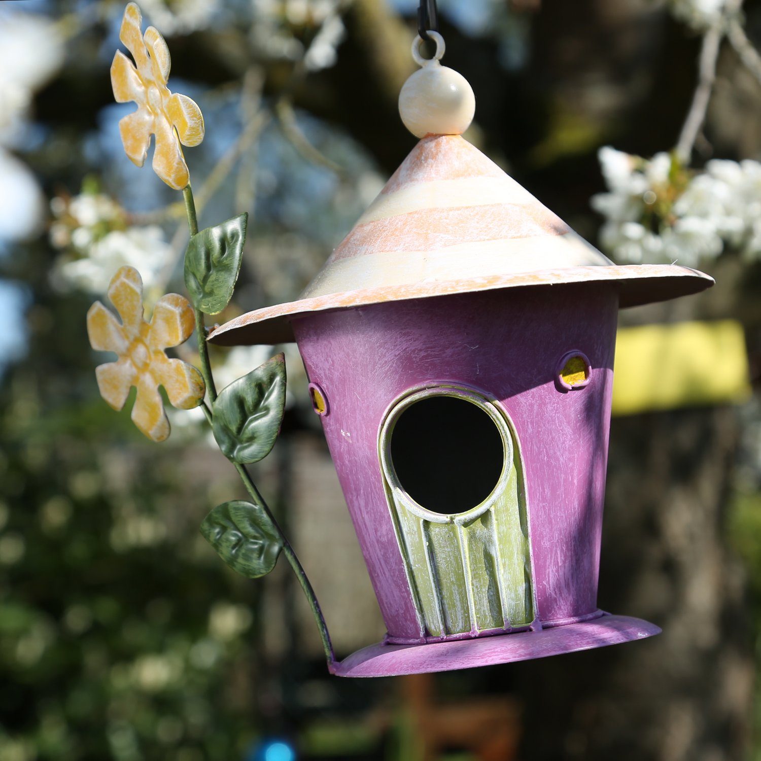 Vogelhäuschen mit Vogelhaus Aufhänger MARELIDA lila Vogelvilla Deko Nistkasten Nisthaus