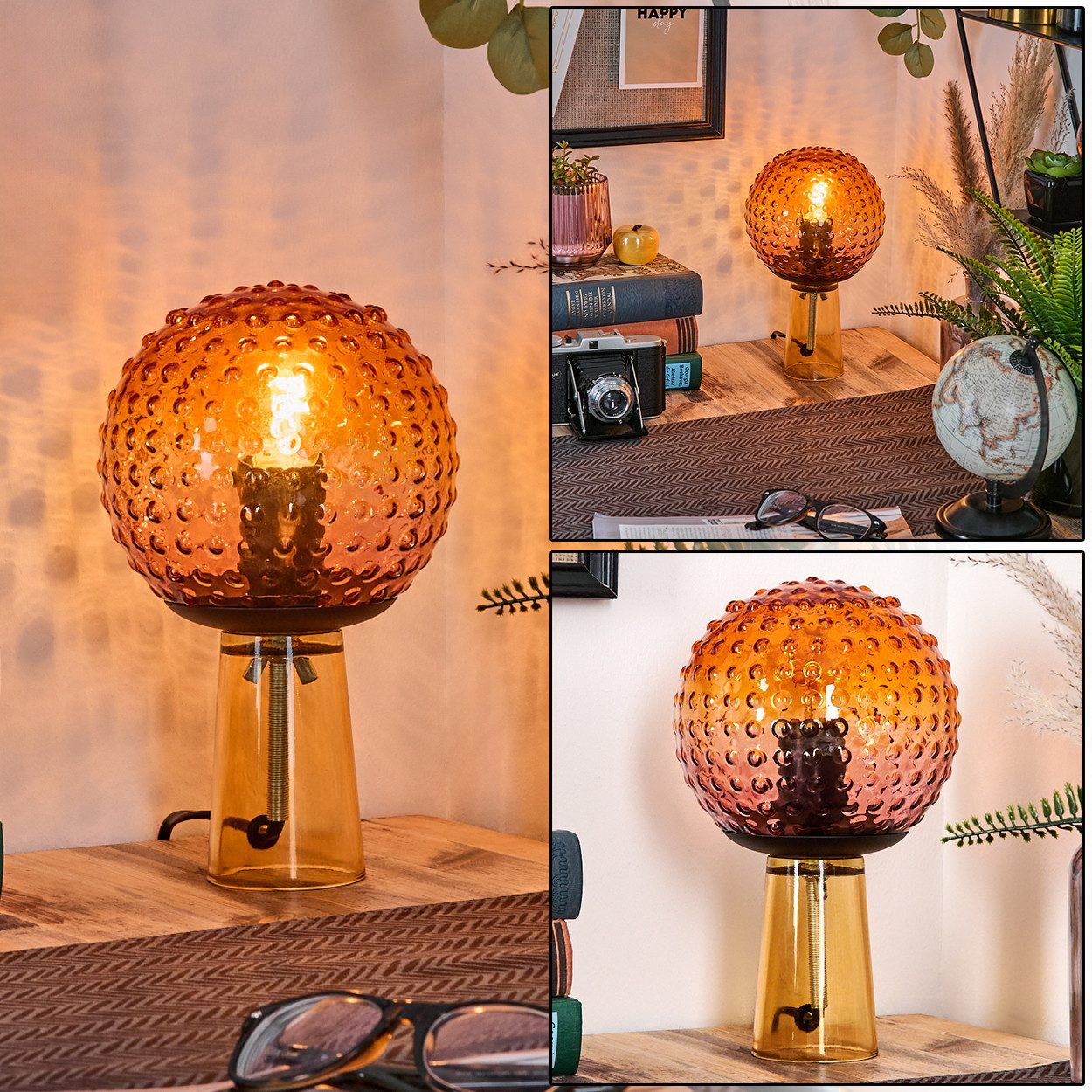 hofstein Tischleuchte Tischlampe aus Glas/Metall in Orange/Bernsteinfarben/ günstig online kaufen