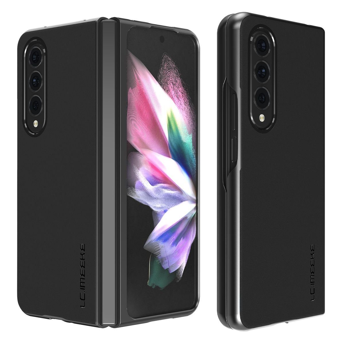 Wigento Handyhülle Für Samsung Galaxy Z Fold4 5G Kunstleder / Kunststoff Handy Tasche Hülle Etuis Schwarz