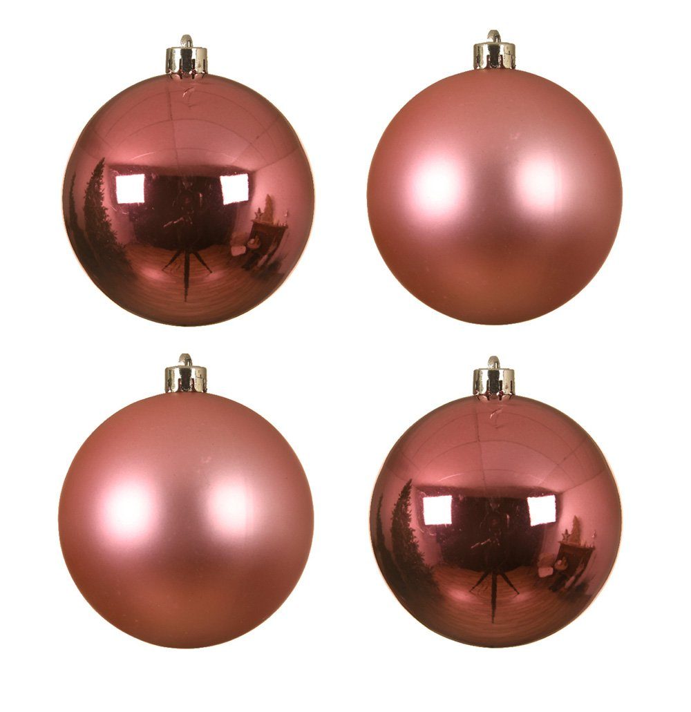 Decoris season decorations Weihnachtsbaumkugel, Weihnachtskugeln Kunststoff 10cm 4er Set - Lippenstiftrosa