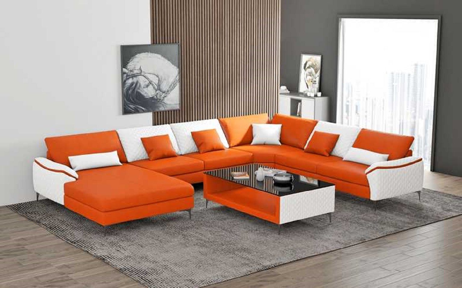 JVmoebel Ecksofa Modern Wohnlandschaft Couchen Ecksofa U Form Sofa Groß Neu, 4 Teile, Made in Europe Orange