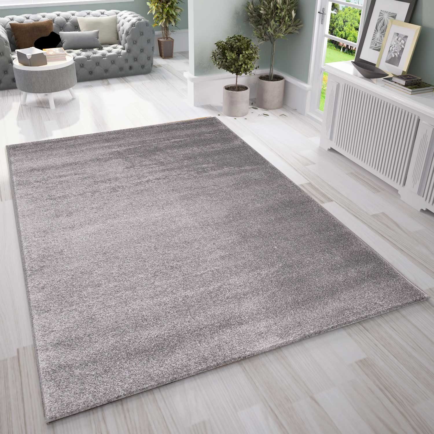 Vimoda Fellteppich Wohnzimmer Teppich hochflor Weich,&, Flauschig, Rechteckig, Höhe: 20 mm, Teppich einfarbig Seidiger, Glanz, in Grau & Anthrazit