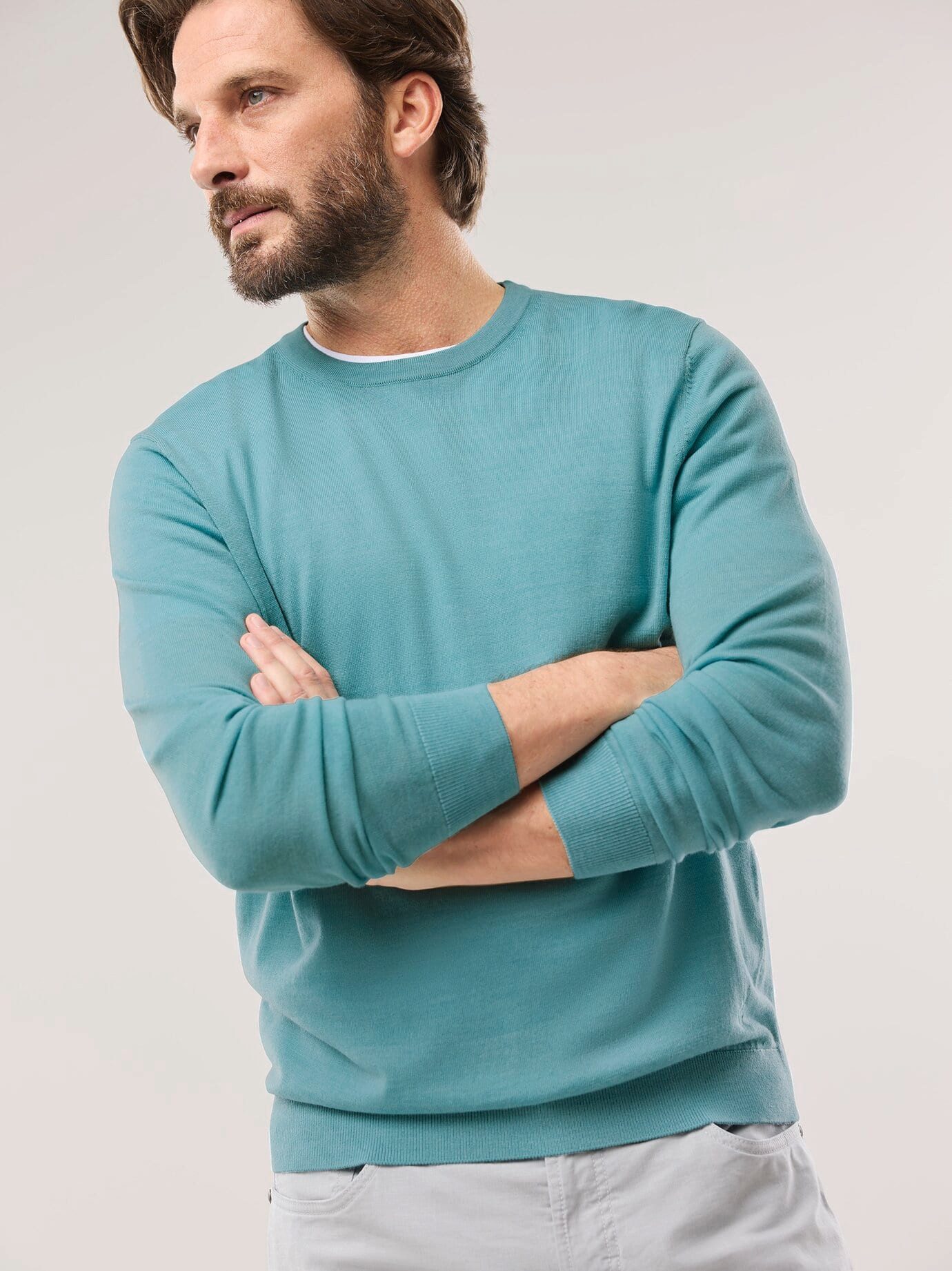 Walbusch Rundhalspullover Herren Rundhals-Pullover Merino Extrafein Schurwolle, pflegeleicht