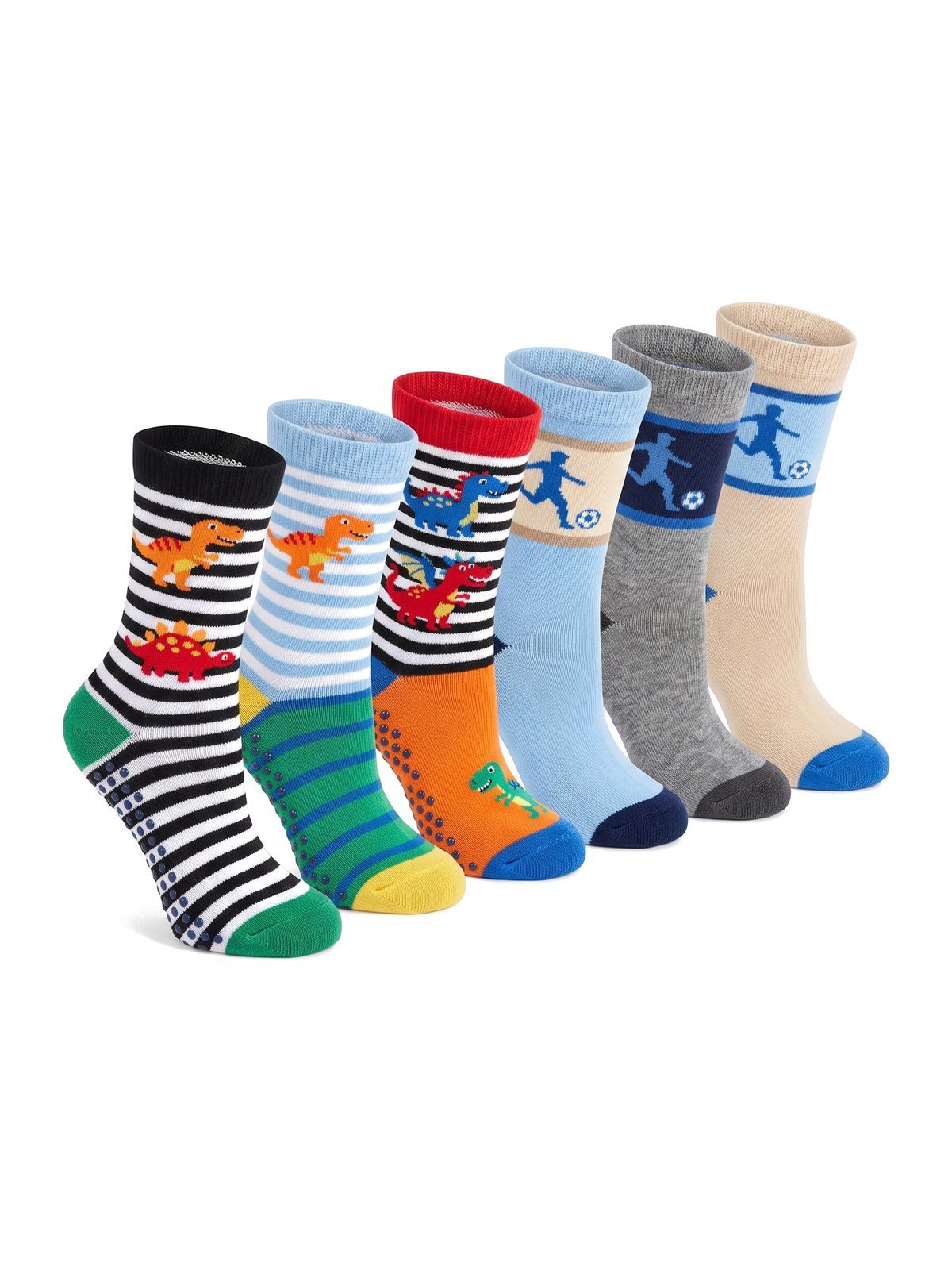 Black Snake ABS-Socken Stoppersocken für Mädchen und Jungen mit Frottee innen ab Babygröße (Socken-Set, 6-Paar, Jungen 27/30) Antirutsch-Noppen an der Sohle mit Dino Fußball Einhorn oder Ringel
