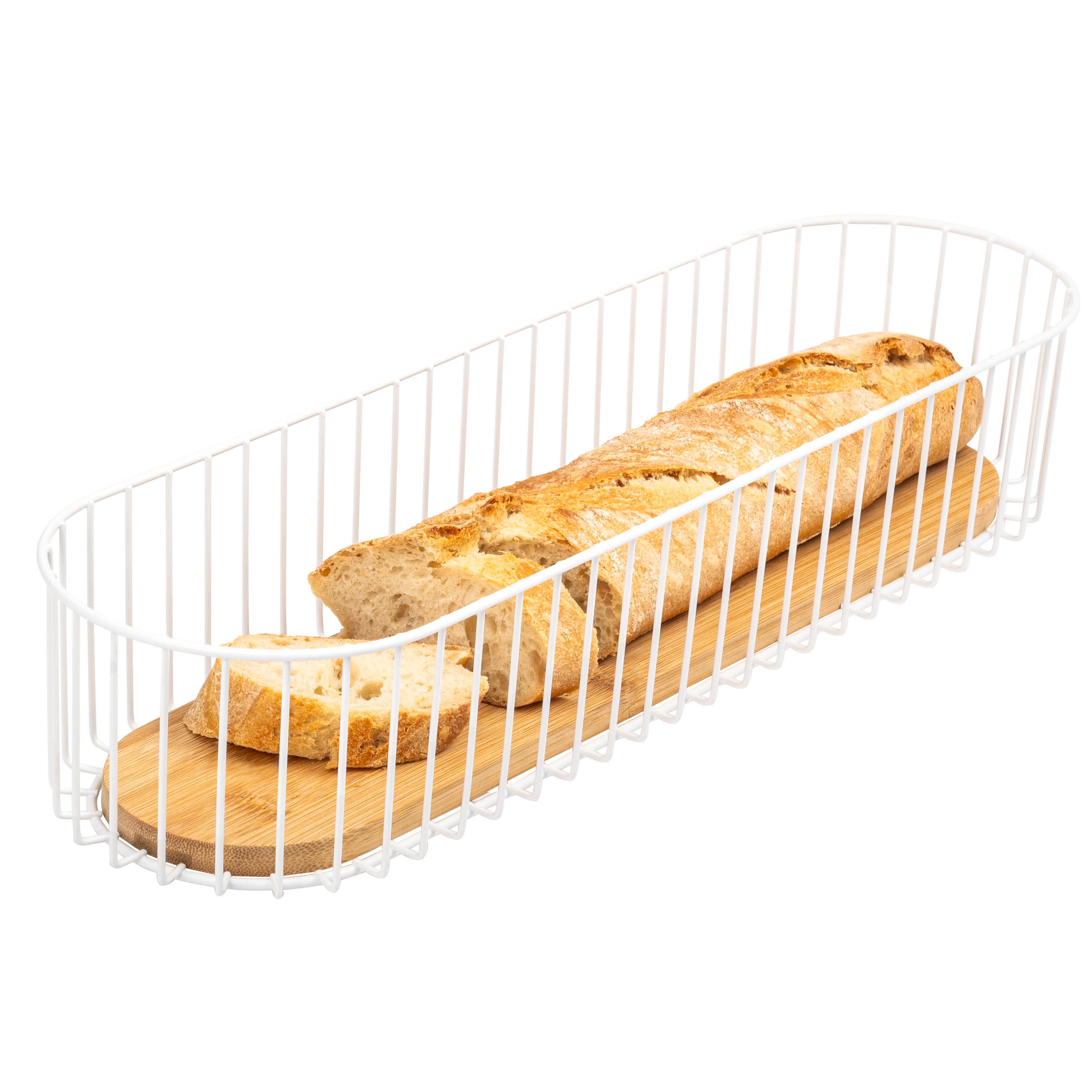 eluno Obstschale Drahtkorb mit Bambusboden, Obstschale, Brotkorb länglich, matt, Metall, Bambus, (1-tlg)
