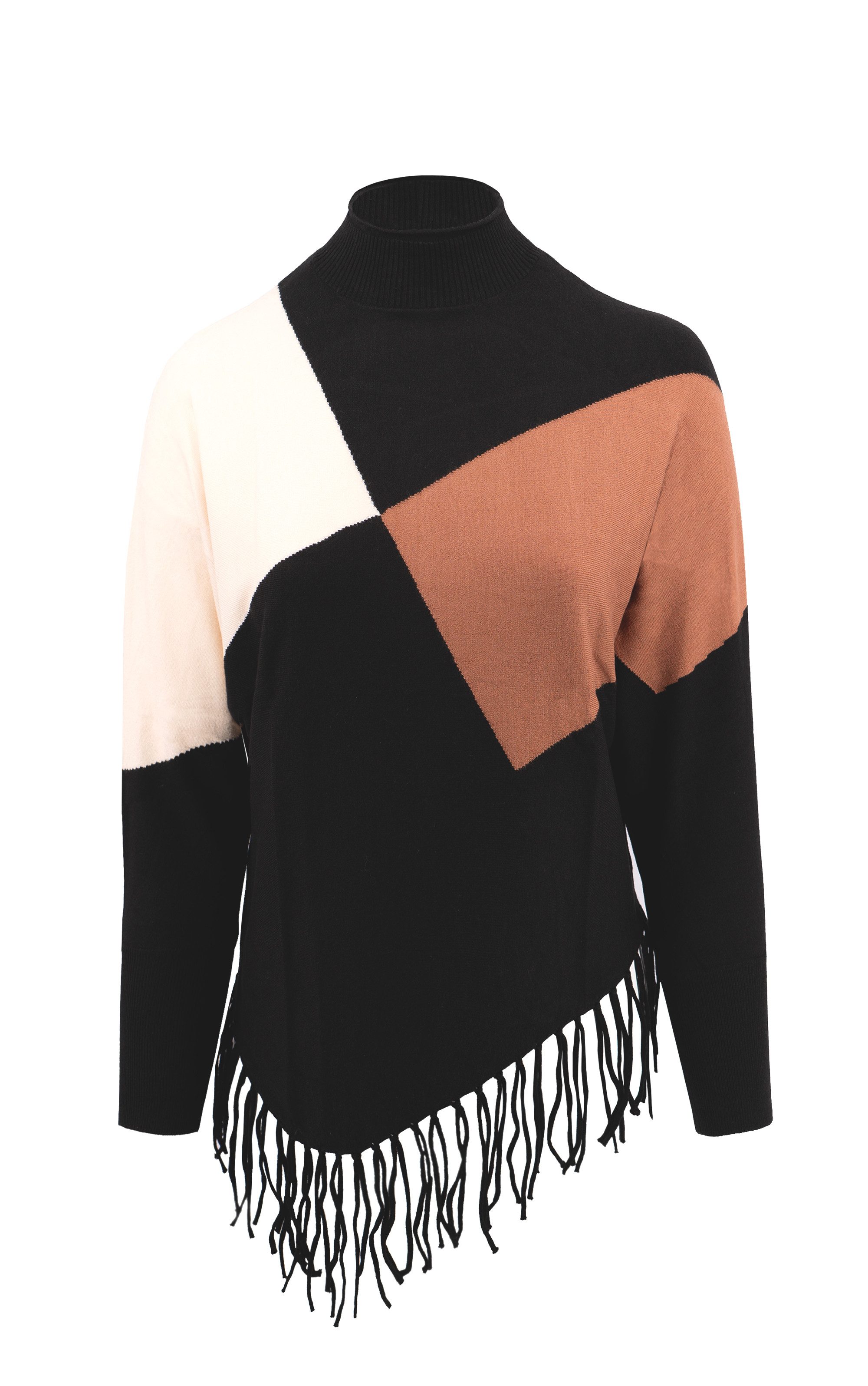 Passioni Strickpullover mit asymmetrischem Saum mit Fransen günstig online kaufen