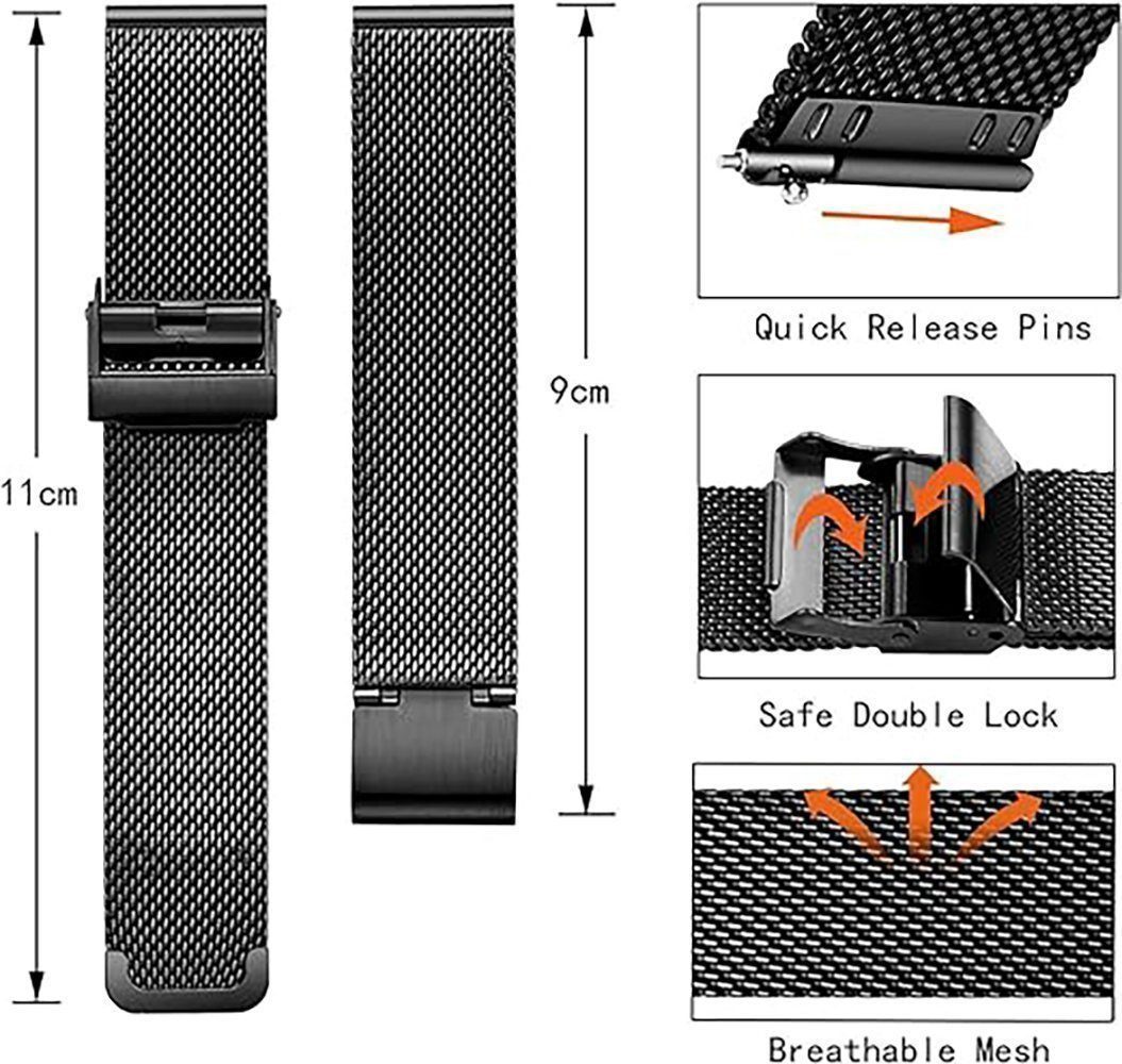 Forrlite Uhrenarmband Smartwatch-Armband, Ersatzband aus Edelstahl, Meshband, Milanaise-Armband für Damen Herren und kompatible Uhren – Bild 3 von 4