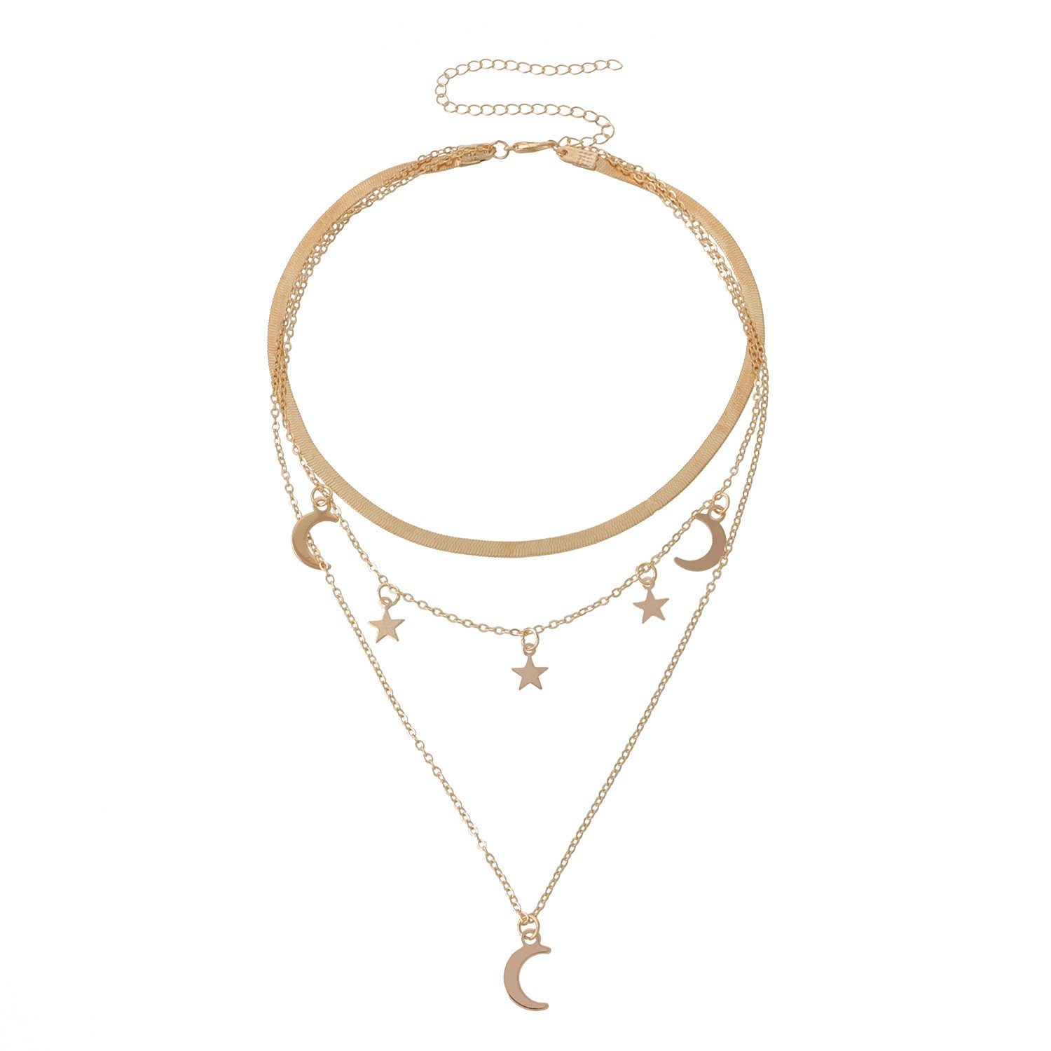 WaKuKa Charm-Kette Boho Layered Halskette Mond Halskette golden
