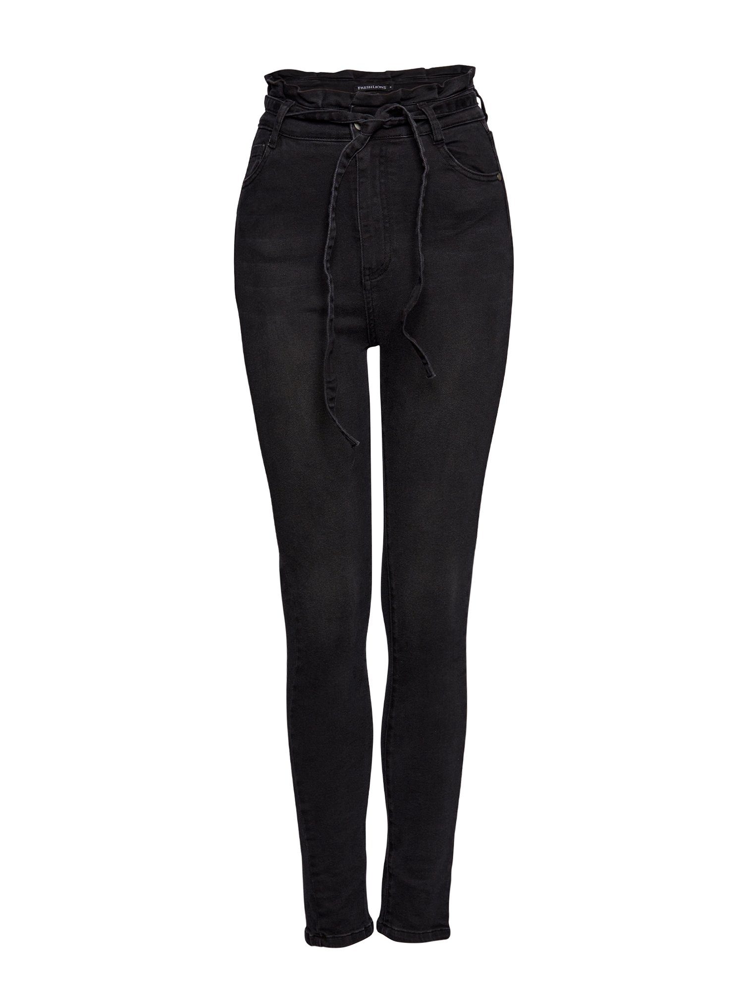 Jeans schwarz Bindegurt Freshlions mit High-waist-Jeans