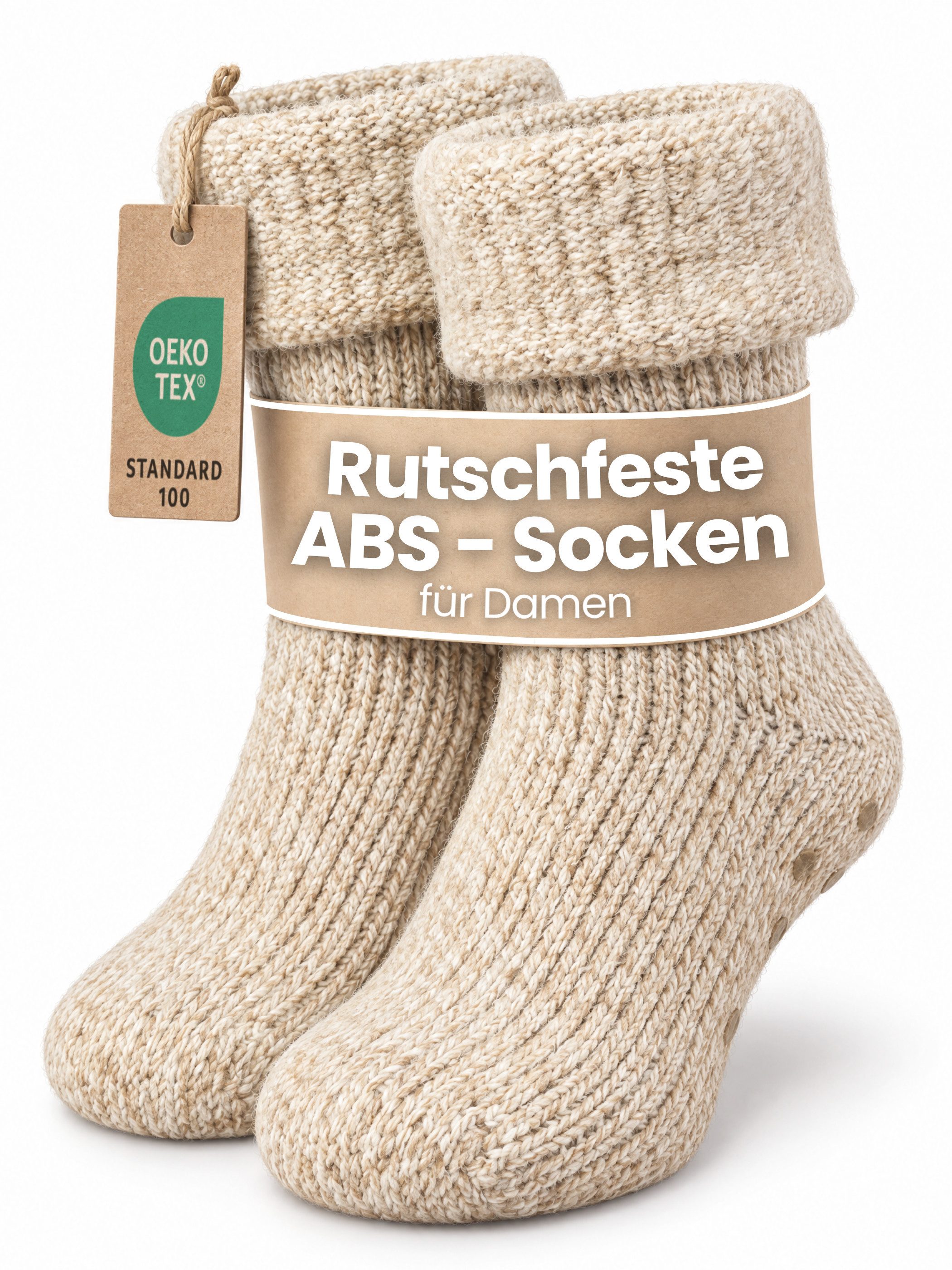 GAWILO ABS-Socken für Damen - Rutschfeste Haussocken mit Noppen - Dicke, warme Wolle (1 Paar) Warme Kuschelsocken aus Wolle helfen gegen kalte Füße - Stoppersocken