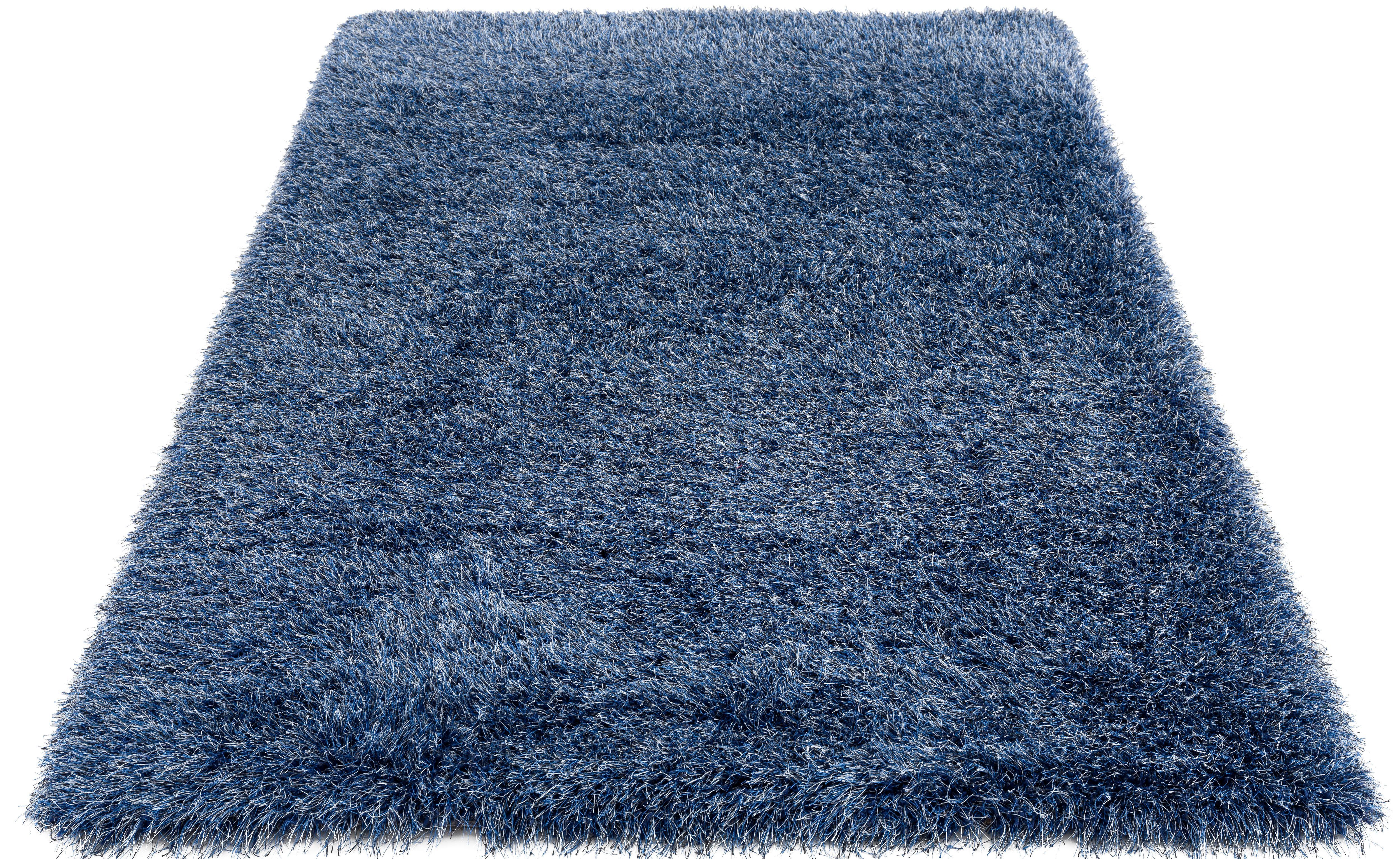 Hochflor-Teppich Amadeo, my home, rechteckig, Höhe: 73 mm, besonders langer Flor, einfarbig jeansblau