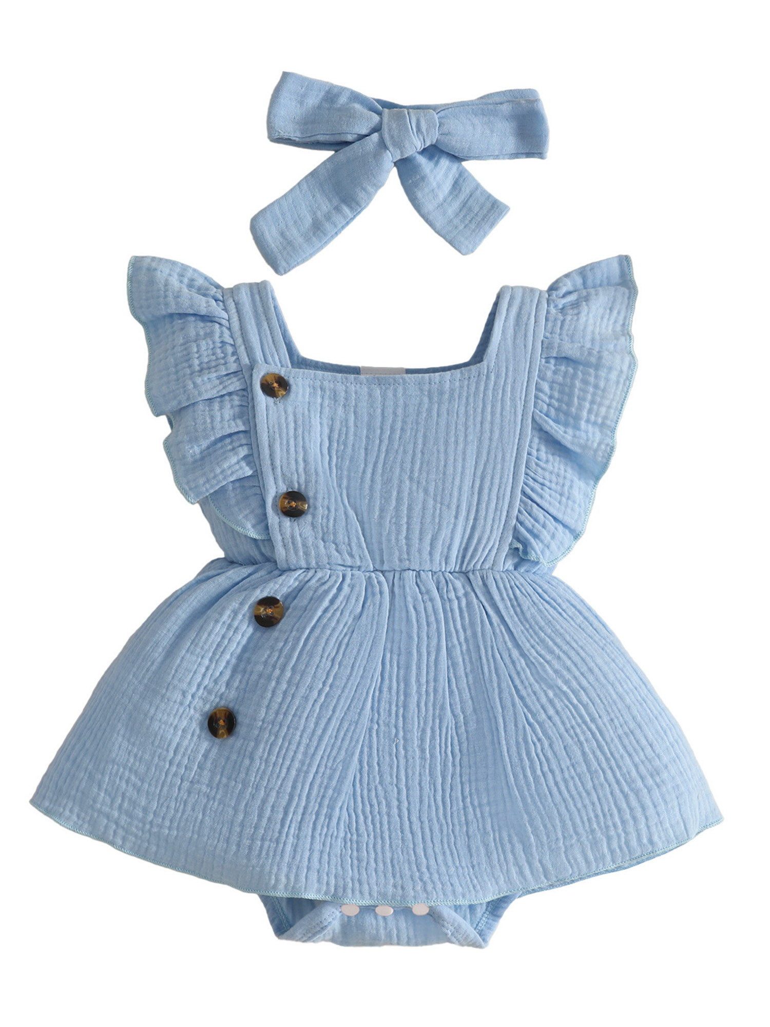 Lapastyle Strampler Babykleidung für Mädchen, ärmelloser strampler mit Rüschen, Stirnband (Set, 2-tlg) Lässige Sommerkleidung in Unifarben, Krabbelkleidung für Neugeborene
