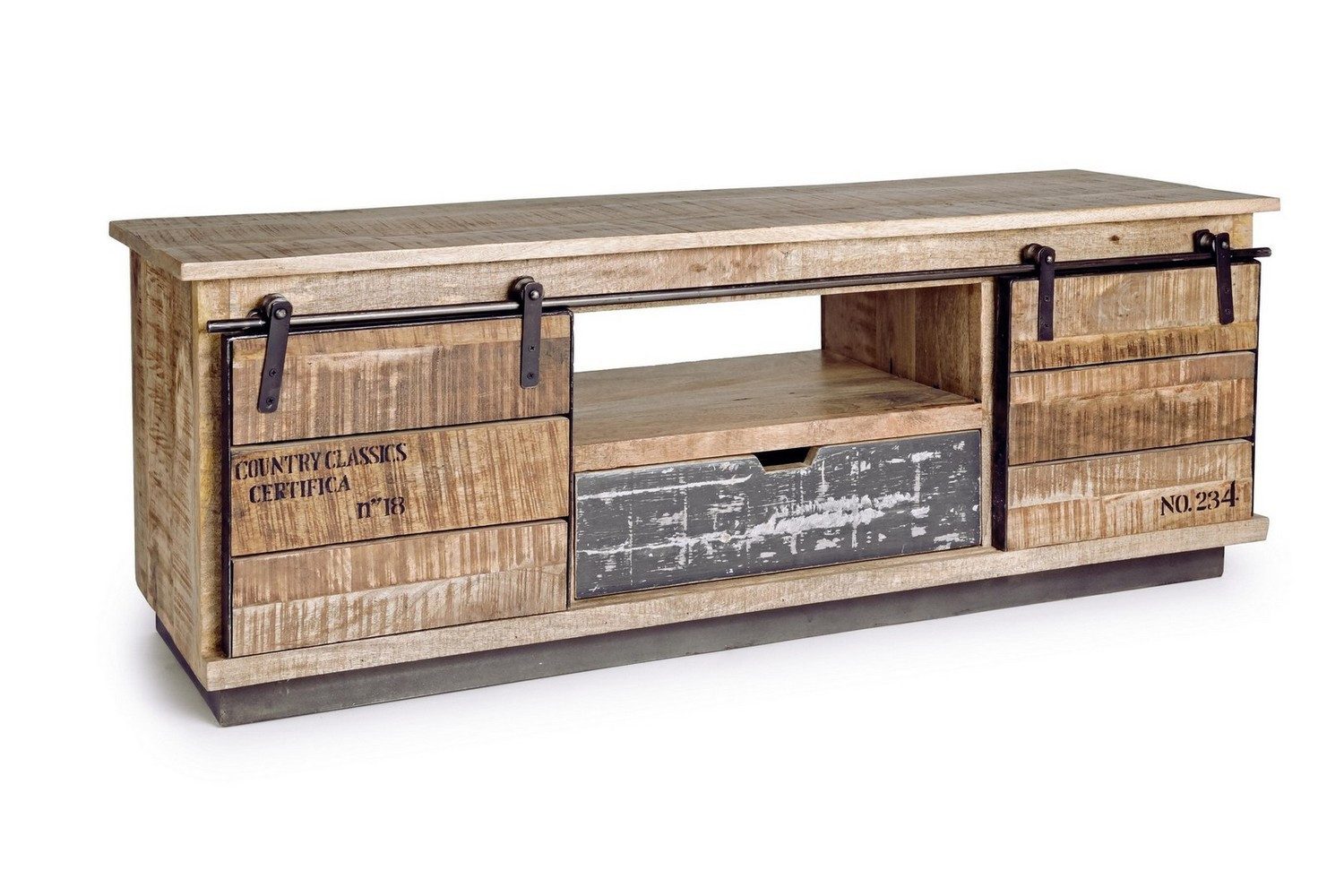 Natur24 Lowboard TV-Board Tudor 130x40x50cm Mango-Holz Schiebetüren Schublade und Fach