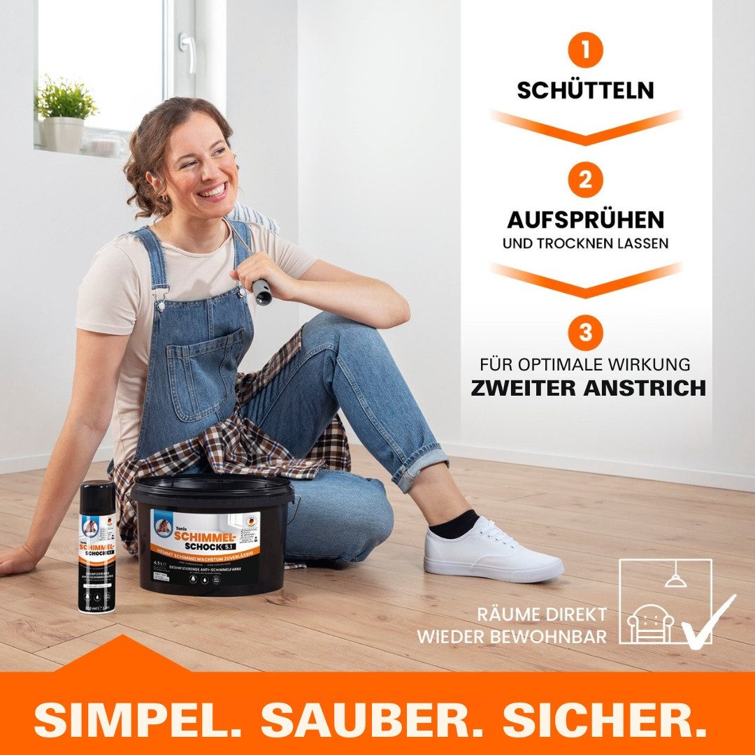 Tonis SCHIMMELSCHOCK Wandfarbe Anti-Schimmel-Sprühfarbe mit 99,999% antimikrobieller Wirkung, 300ml, Wissenschaftlich nachgewiesene Sofortwirkung, effektiv und  – Bild 4 von 5