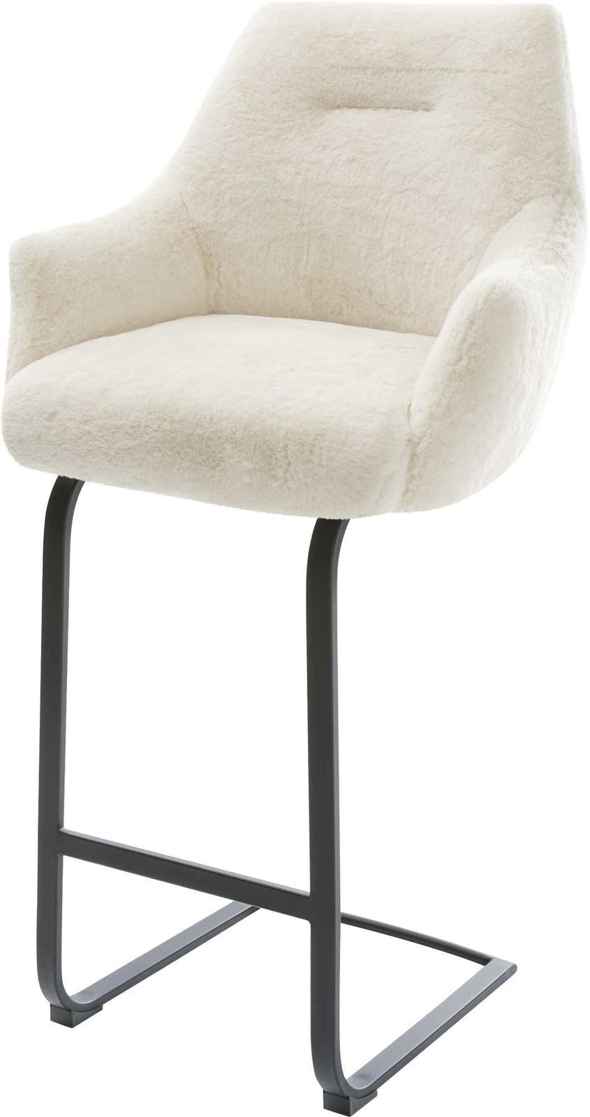 DELIFE Barhocker Alja-Flex, Freischwinger Flach Metall Schwarz Plüsch Creme-Weiß Taschenfederkern