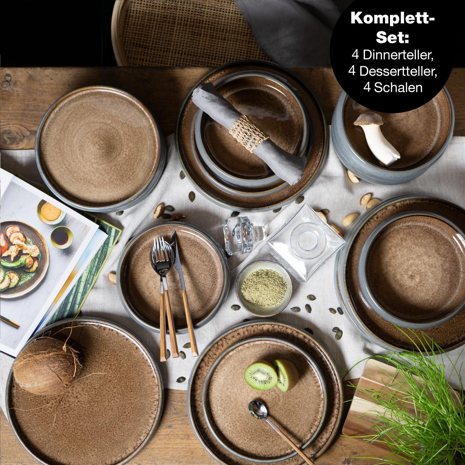 Moritz & Moritz Kombiservice SOLID 12tlg Geschirrset Beige (12-tlg), 4 Personen, Steinzeug, Kombigeschirr für 4 Personen