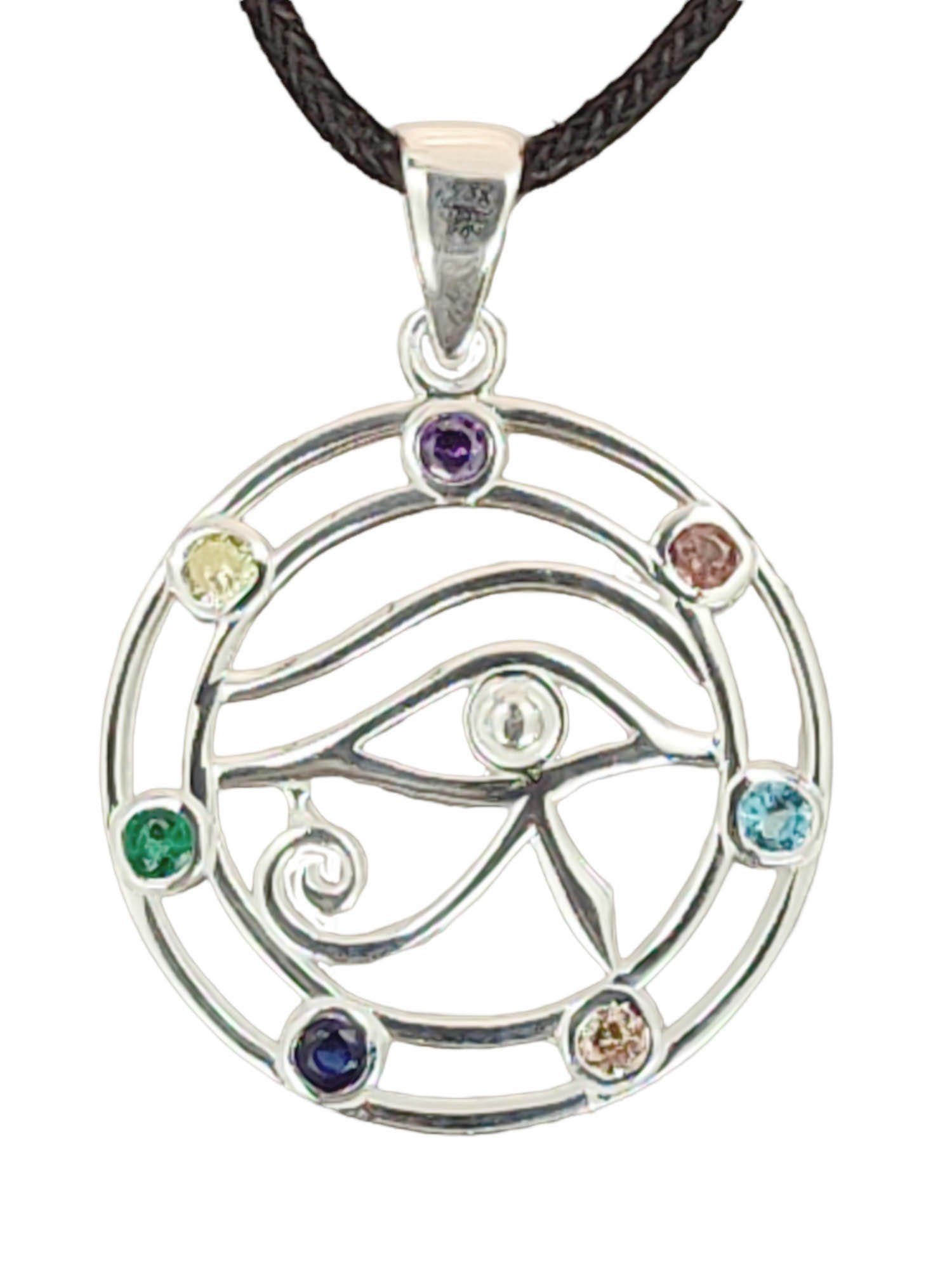 Silber 925 of 417 Nr. Amulett Dreieck Kiss Horus Auge Leather Schutz Kettenanhänger Horusauge Anhänger des