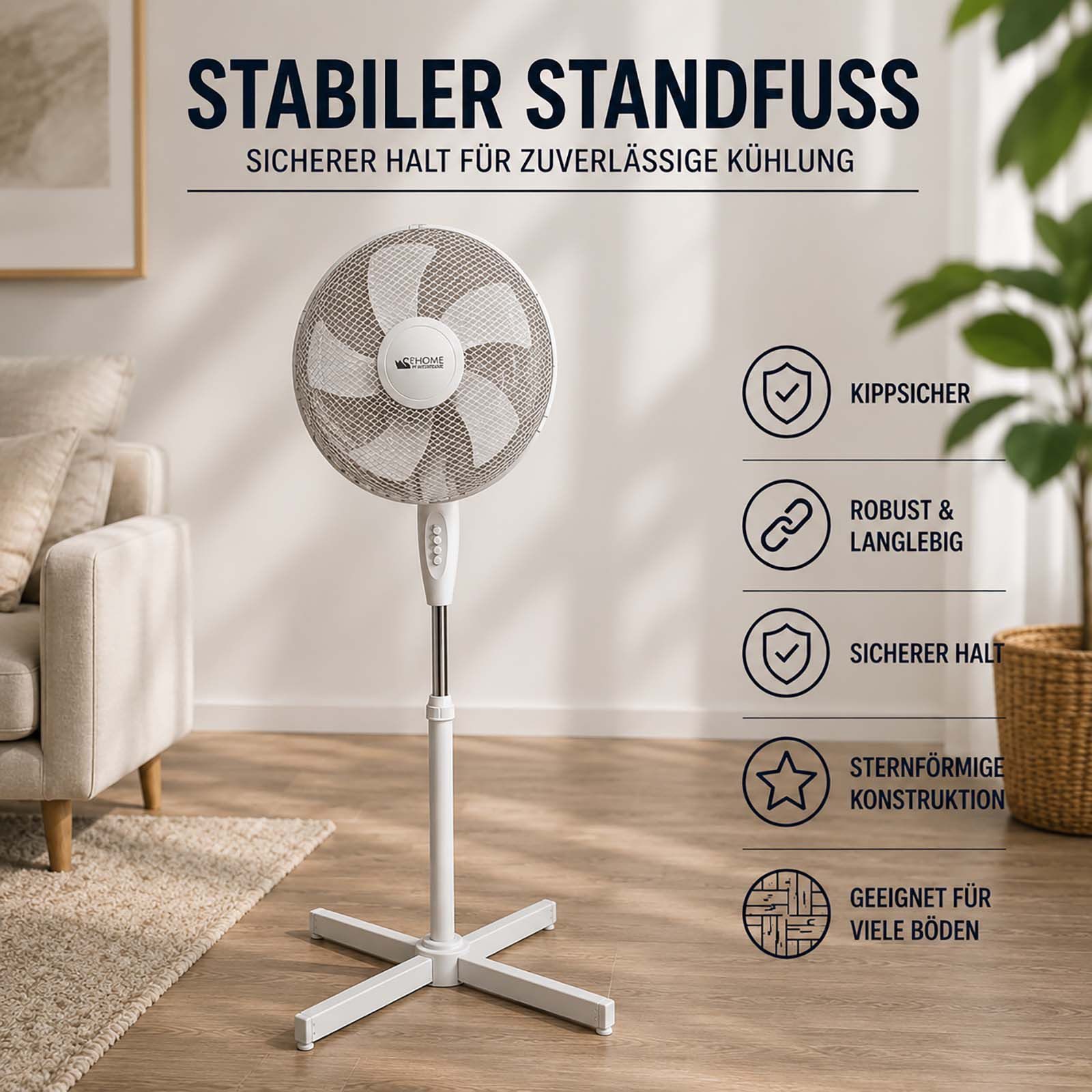 BURI Standventilator Standventilator Ventilator Windmaschine Luftkühler Oszillierend 45W